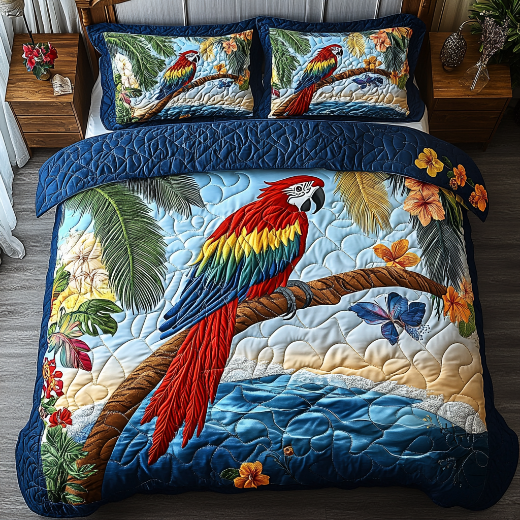 Tropical Parrot Quilted Bedding Set Bed Decor Ideas Gift Ideas For Parrot Lovers