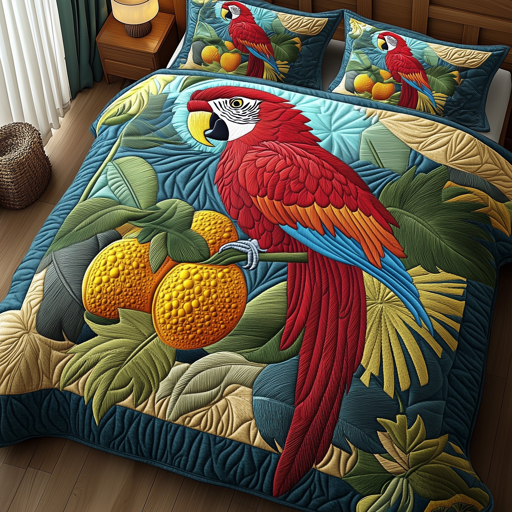 Tropical Parrot Quilted Bedding Set Duvet Cover Merchandise Christmas Gifts For Parrots