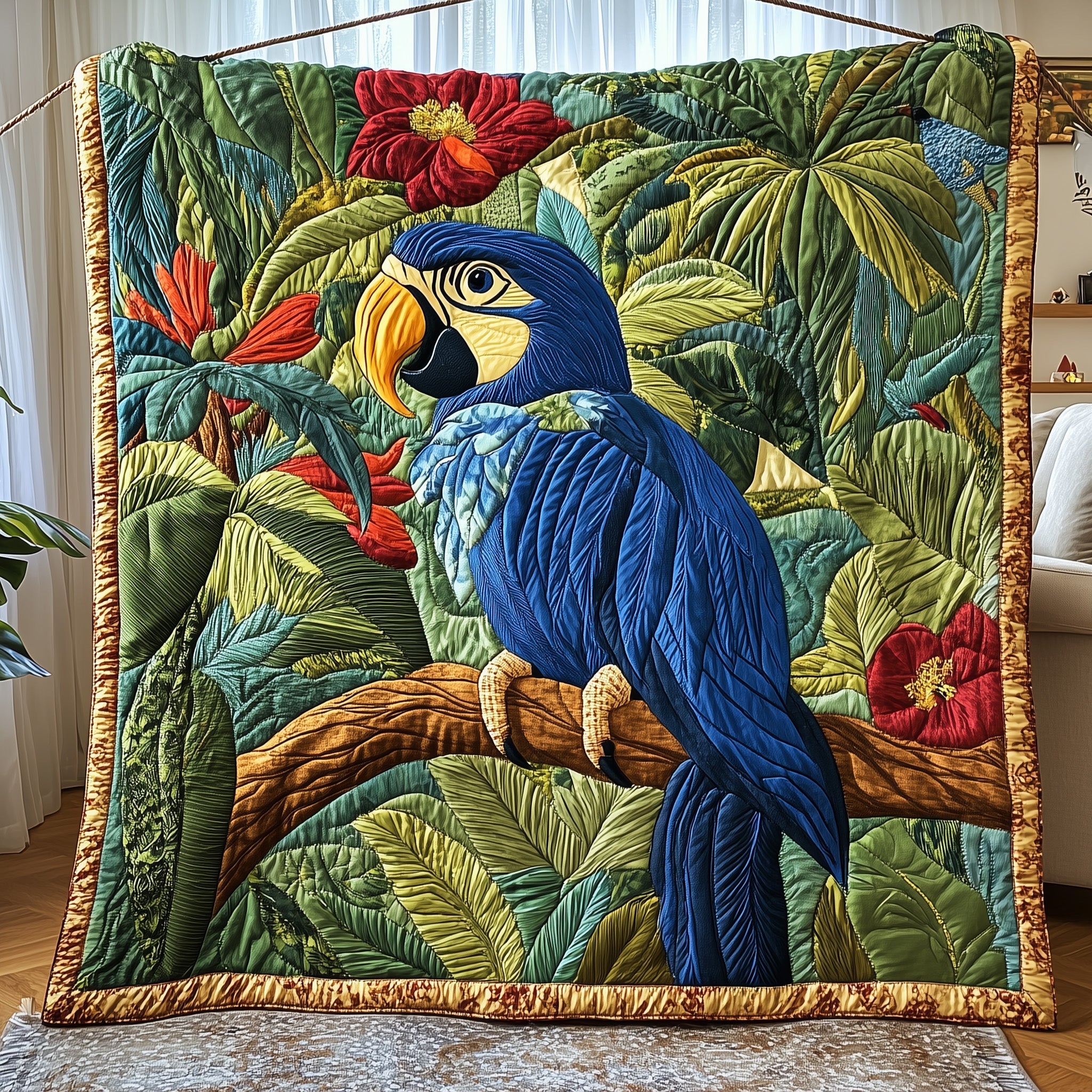 Tropical Parrot Quilted Blanket Best Couch Throw BlanketChristmas Gifts For Parrots