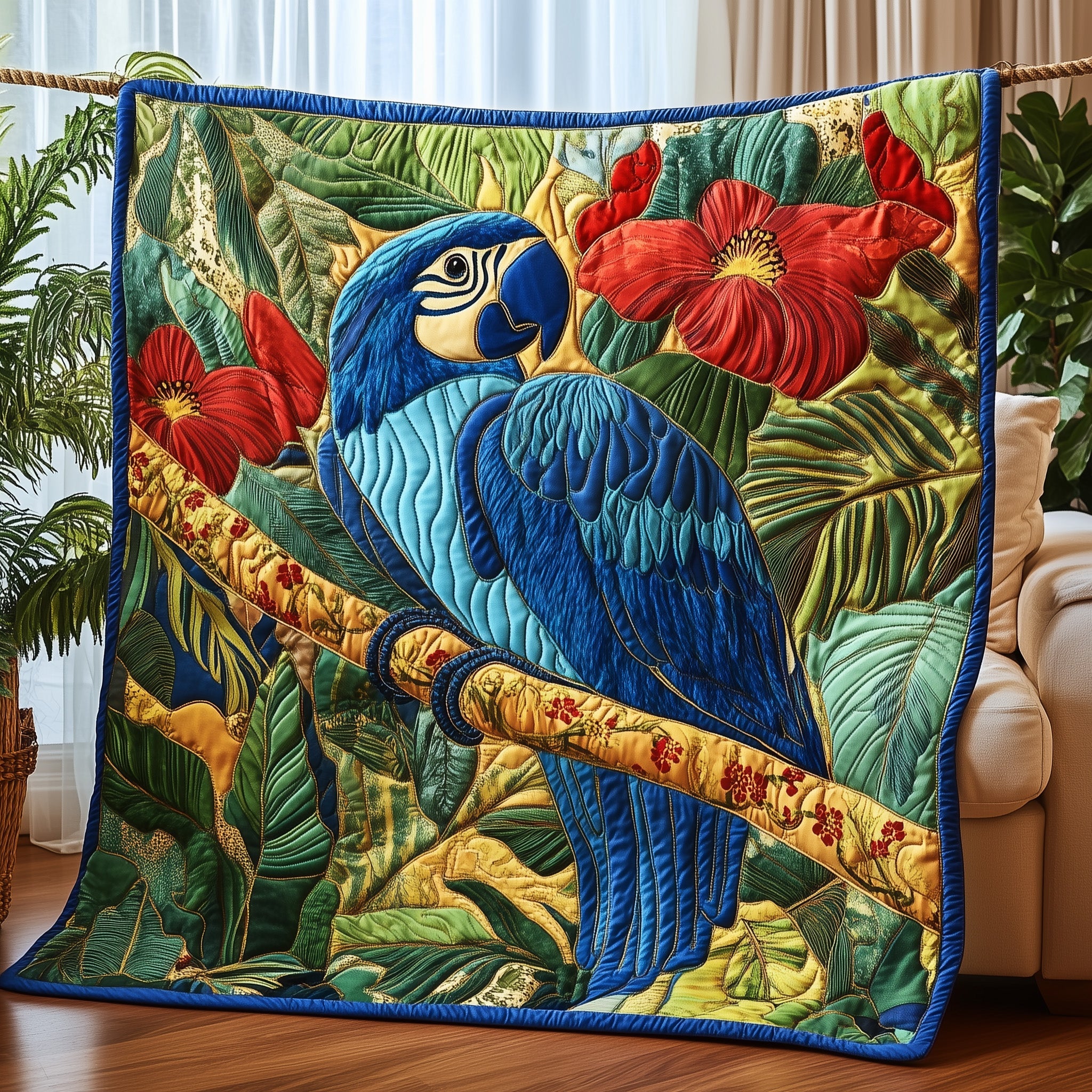 Tropical Parrot Quilted Blanket Best Couch Throw BlanketGift Ideas For Parrot Lovers