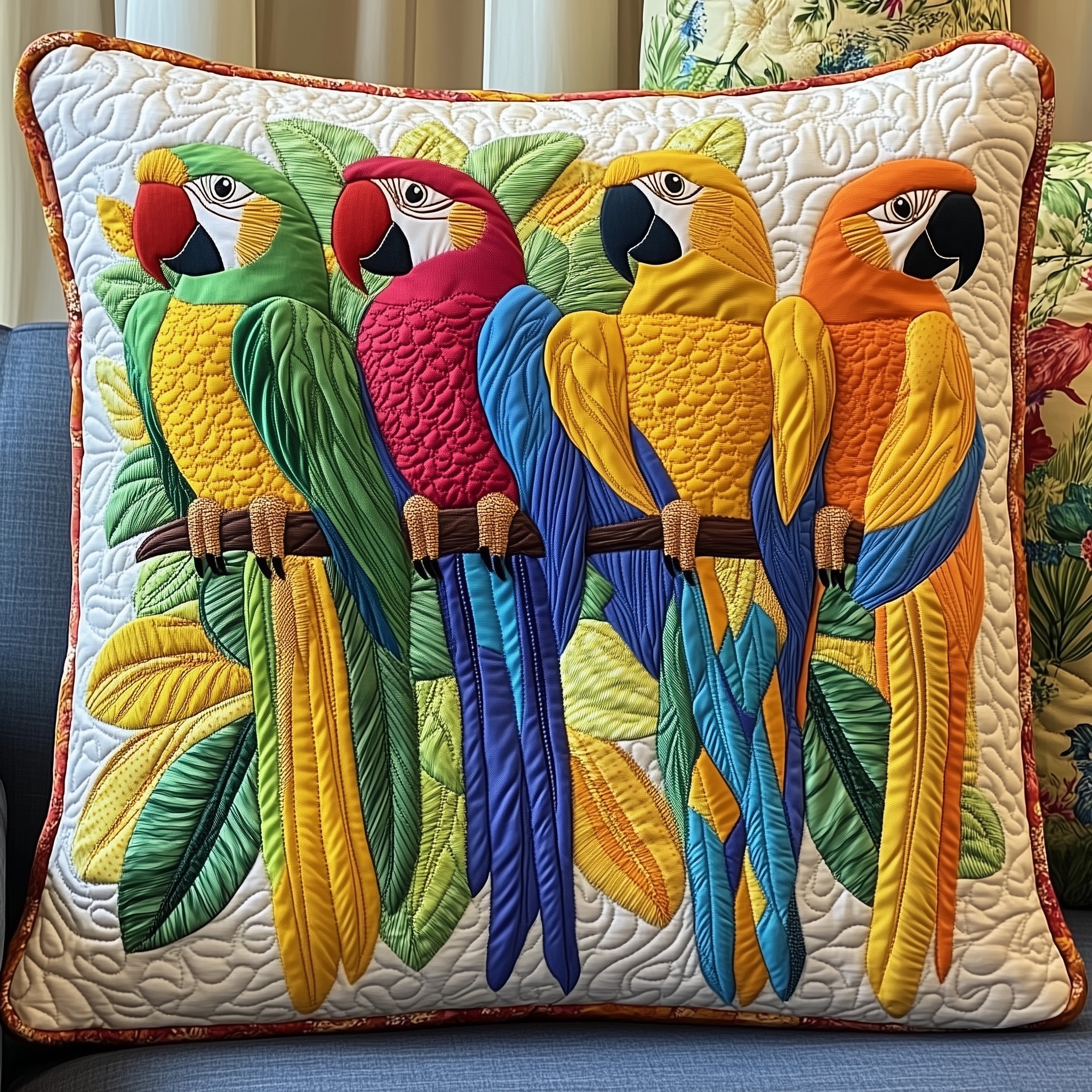 Tropical Parrot Quilted Pillow Case Square Pillow Cushion CoverChristmas Gifts For Parrots Owners
