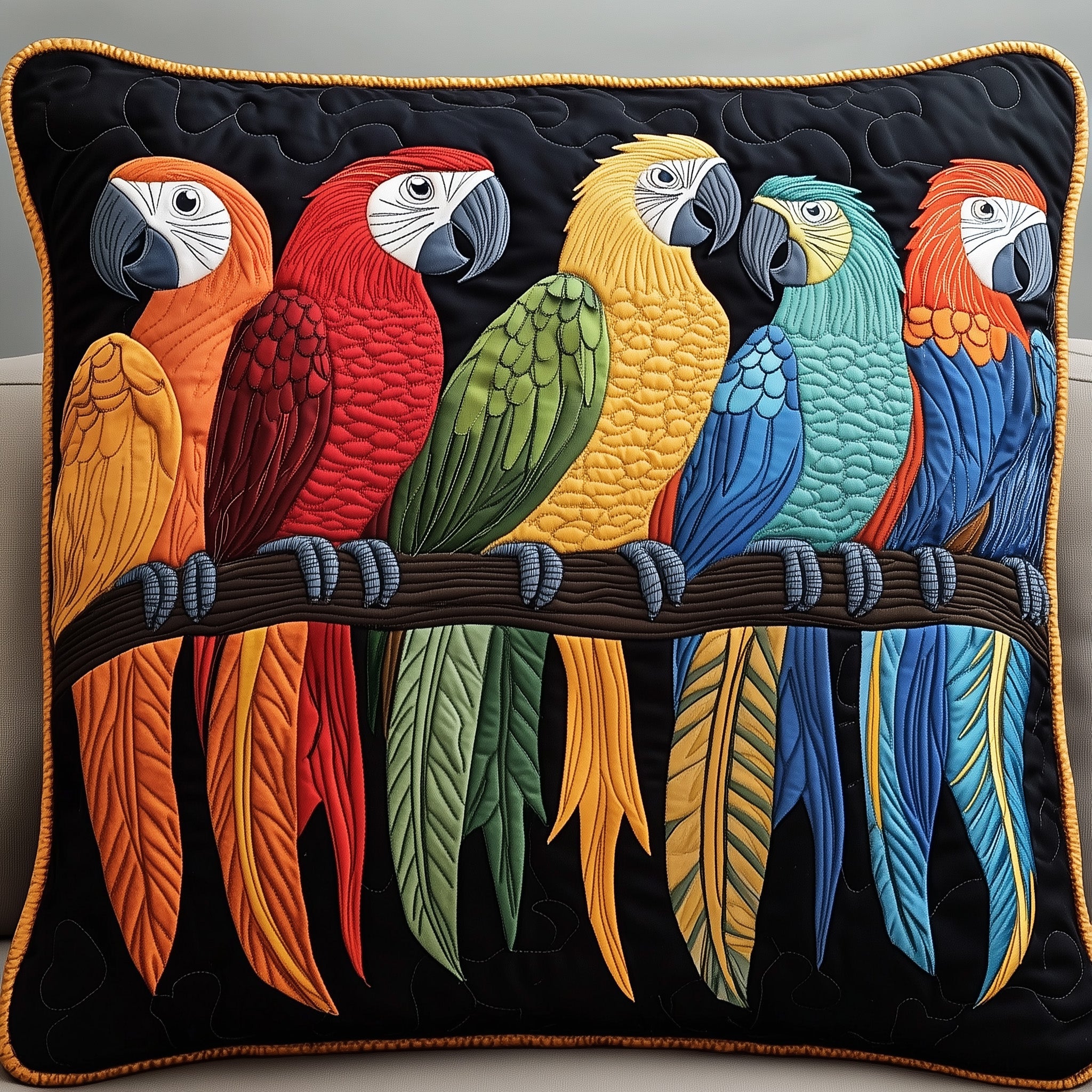 Tropical Parrot Quilted Pillow Case Square Pillow Cushion CoverGift For Parrot Lover Christmas