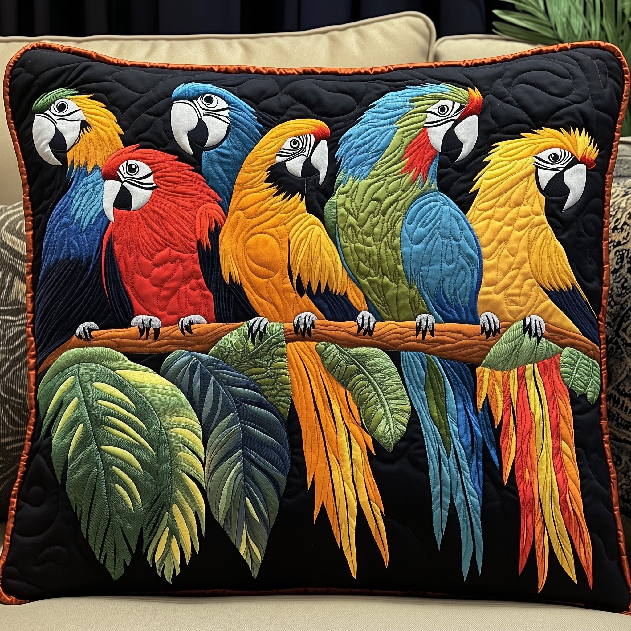 Tropical Parrot Quilted Pillow Case Square Pillow Cushion CoverGift Ideas For Parrot Lovers