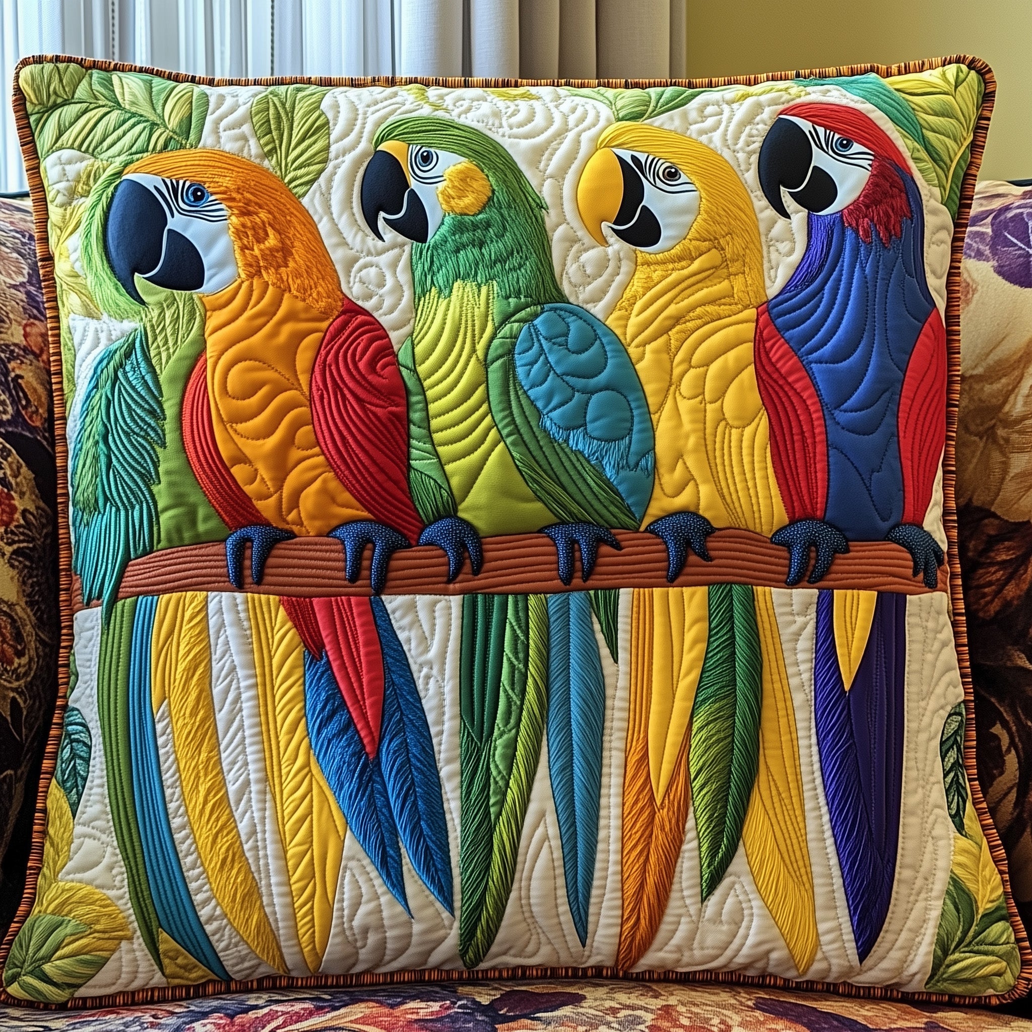 Tropical Parrot Quilted Pillow Case Square Pillow Cushion CoverGreat Gifts For Parrot Owners