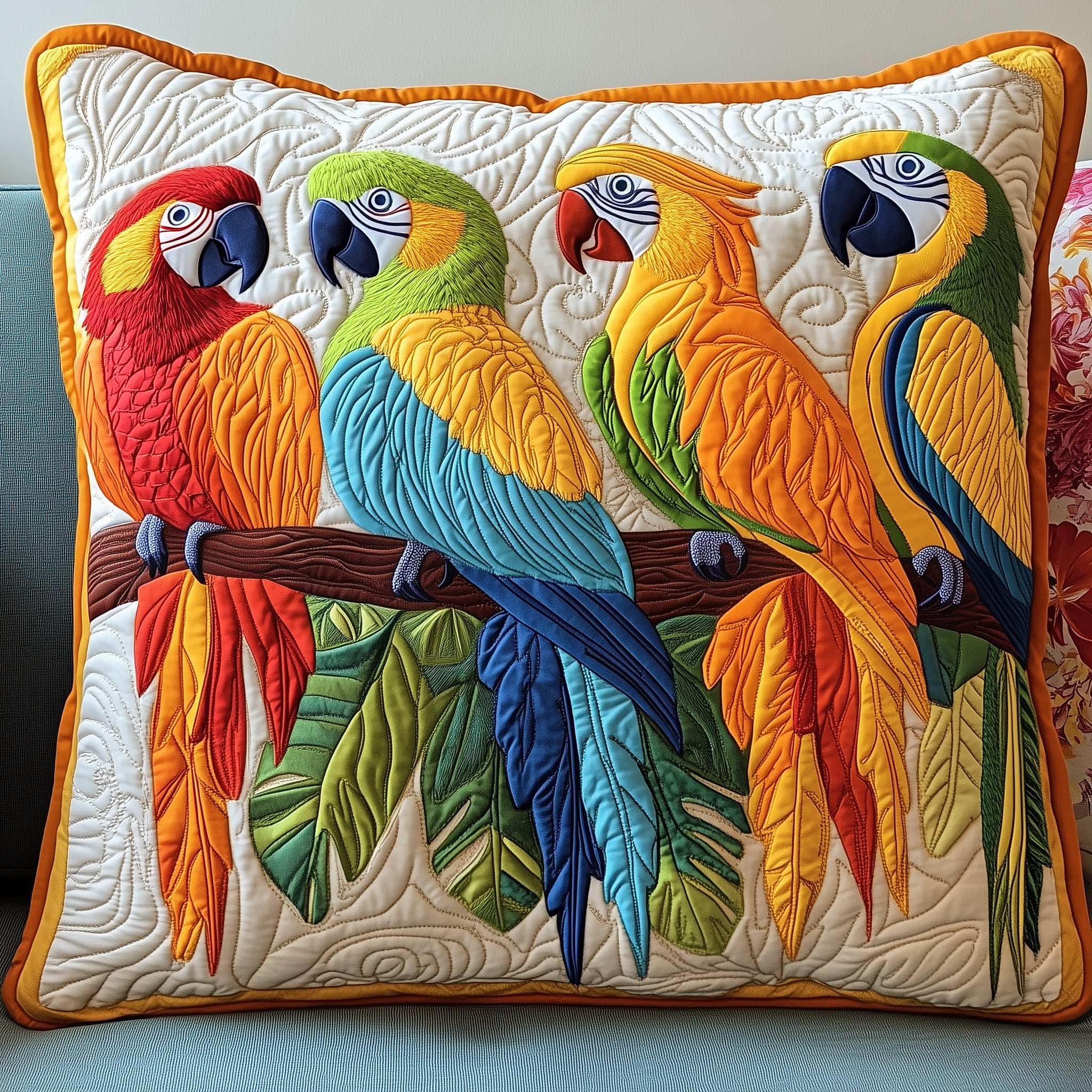 Tropical Parrot Quilted Pillow Case Square Pillow Cushion CoverParrot Themed Gifts