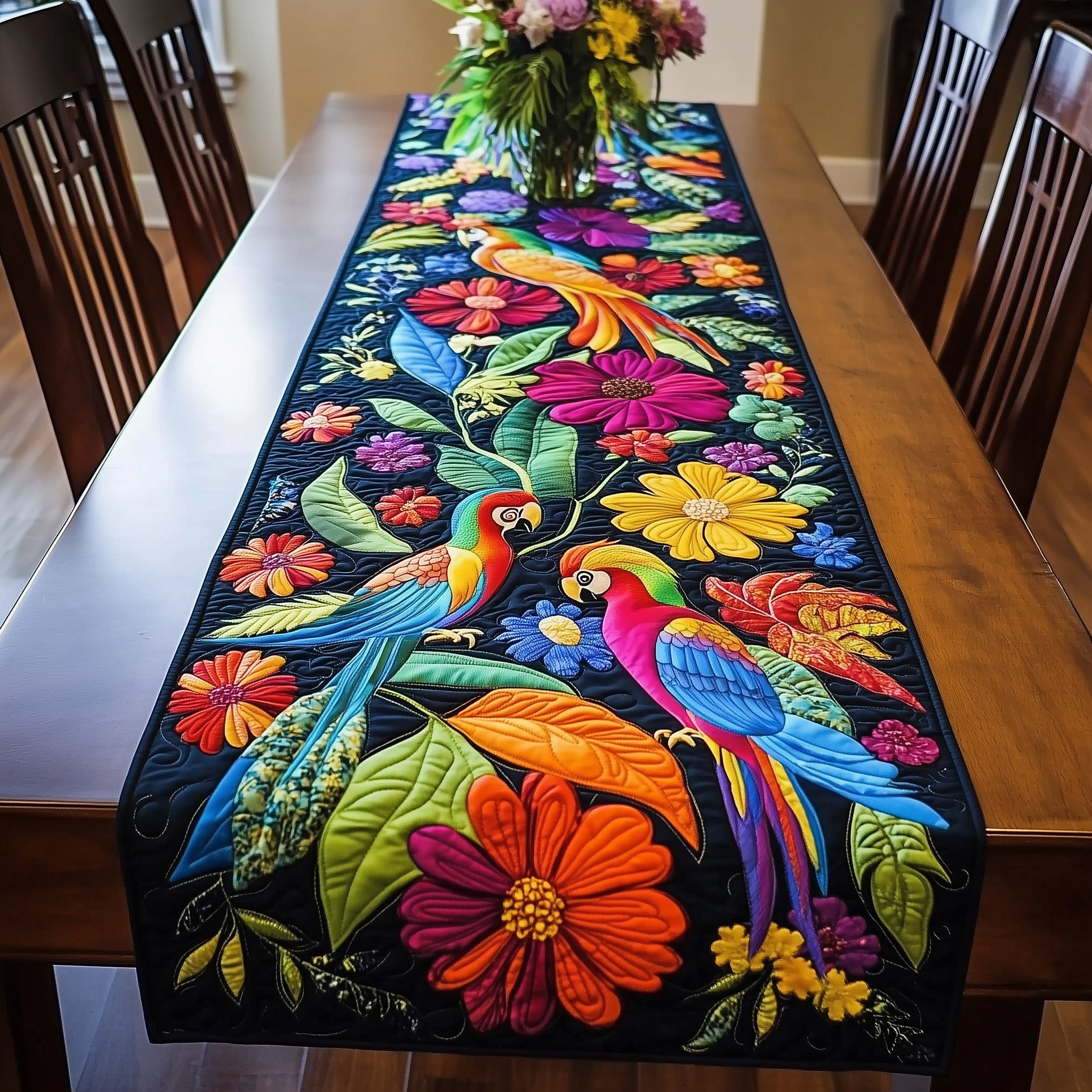 Tropical Parrots Quilted Table Runner Decorations Christmas Gifts For Parrot Lovers