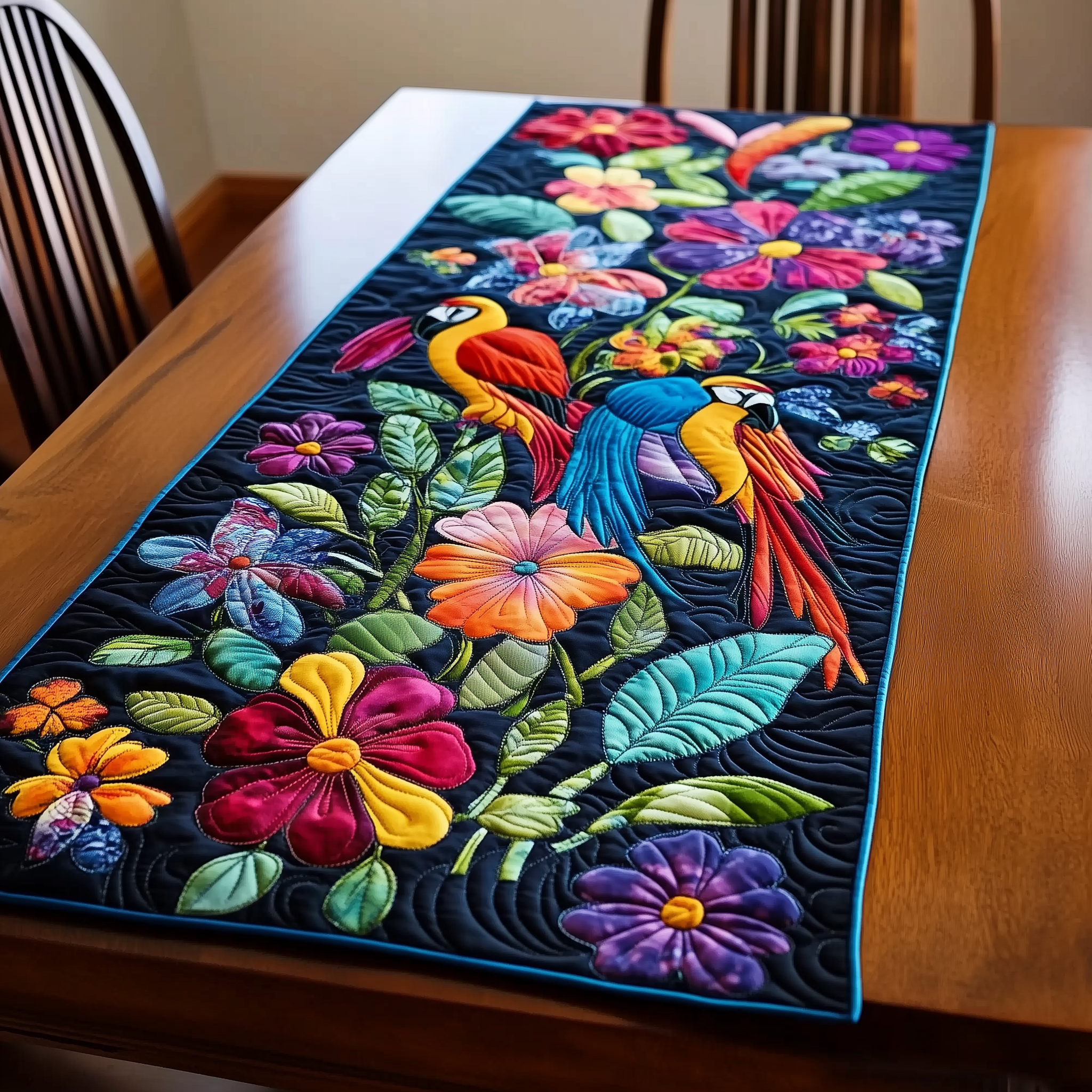 Tropical Parrots Quilted Table Runner Decorations Christmas Gifts For Parrot Lovers For Him