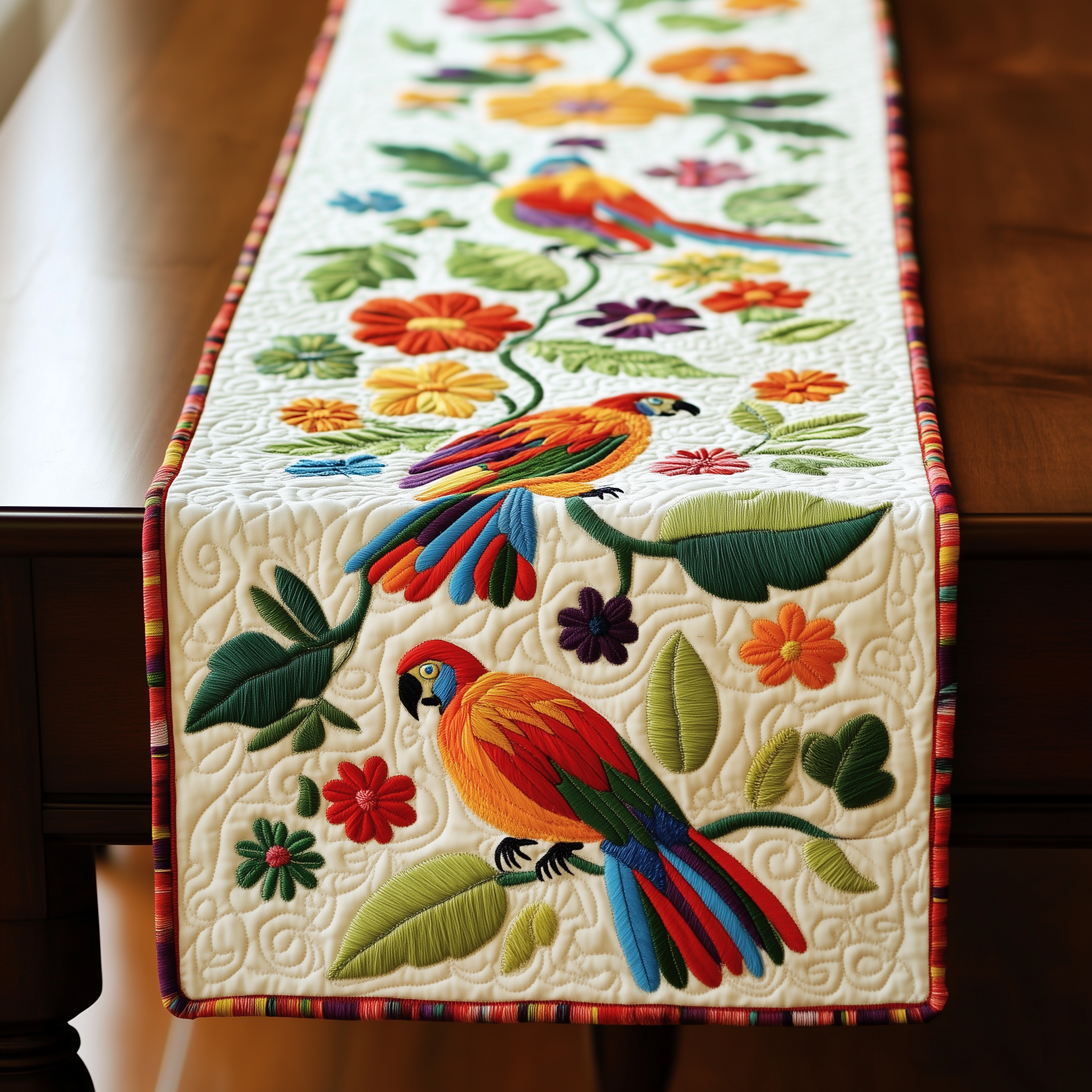 Tropical Parrots Quilted Table Runner Decorations Parrot Themed Gifts Christmas For Him