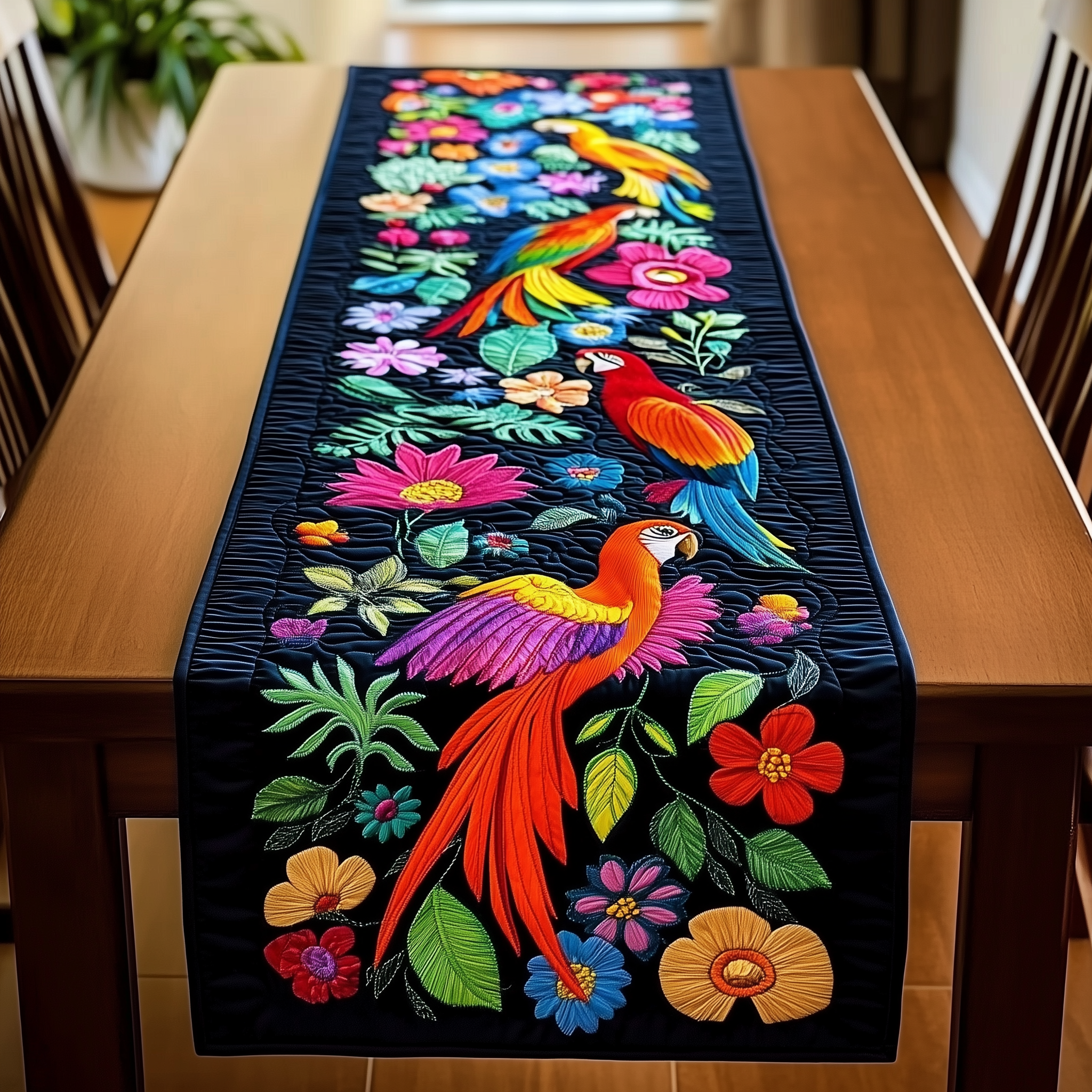 Tropical Parrots Quilted Table Runner Home Decorations Parrot Themed Gifts Christmas