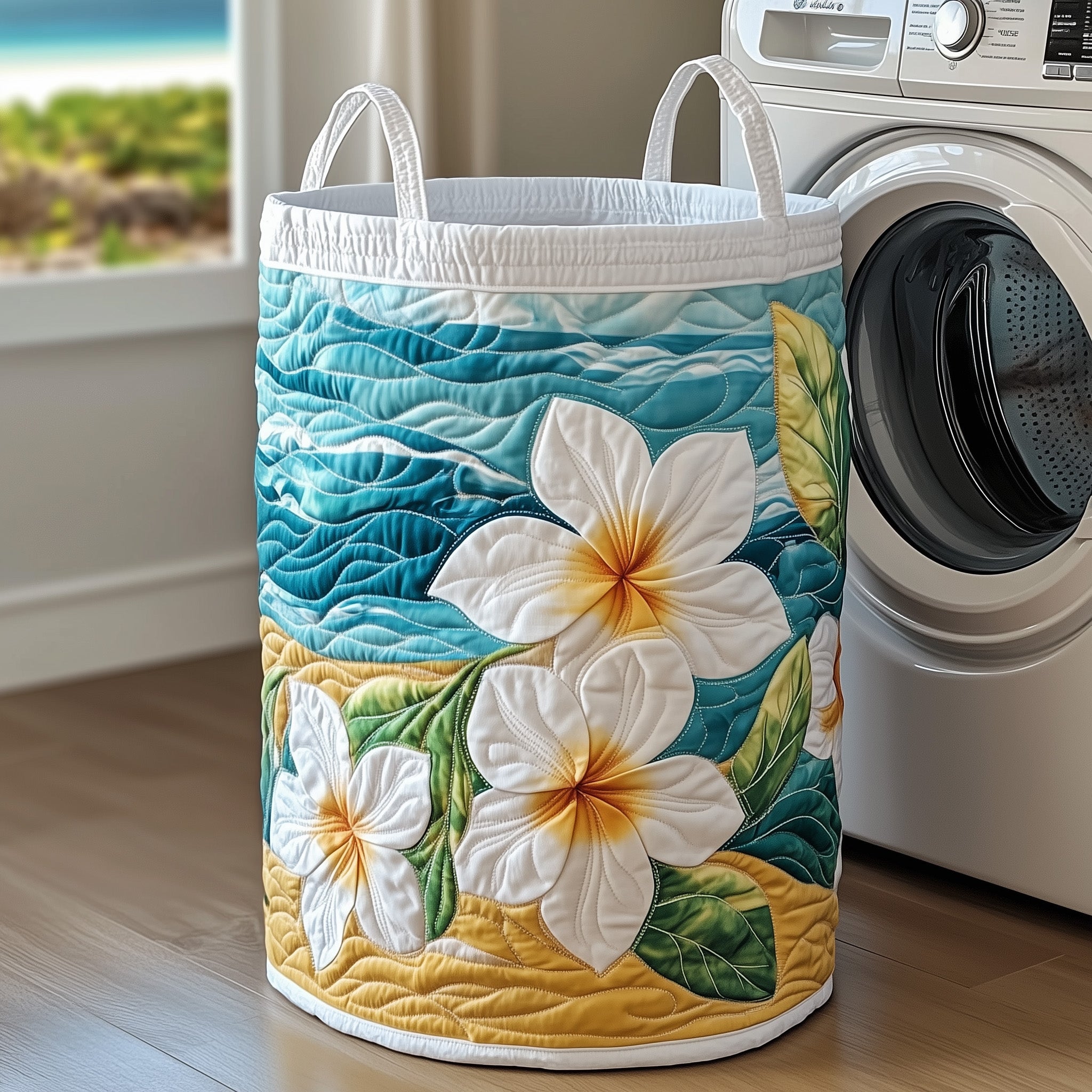 Tropical Plumeria Quilted Laundry Basket Charming Gifts For Tropical Fans