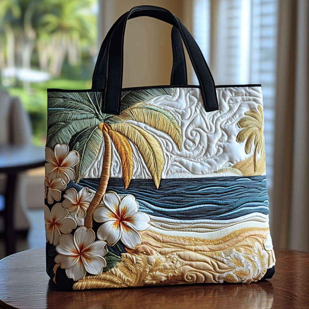 Tropical Plumeria Quilted Tote Bag Christmas Gifts For Mum