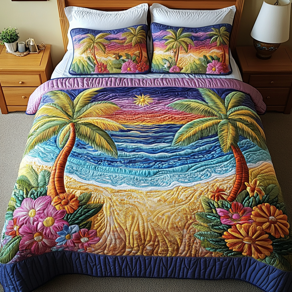 Tropical Retreat Quilted Bedding Set Bed Decor Good Gifts For Surfers