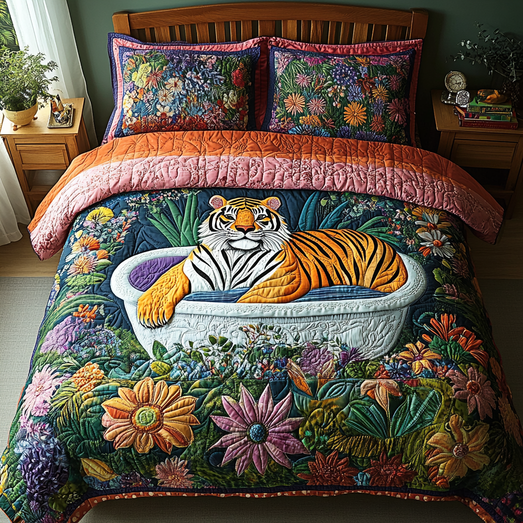 Tropical Roar Quilted Bedding Set Elegant Bed Linen Set for Cozy Nights