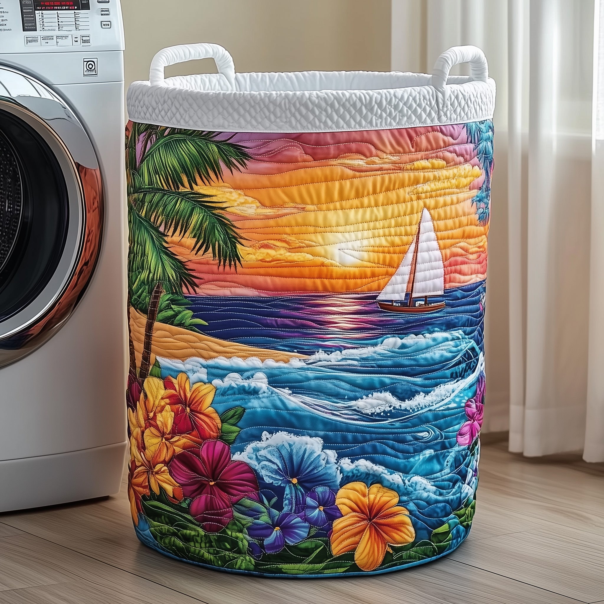 Tropical Sail Quilted Laundry Basket Charming Gifts For Nature Fans