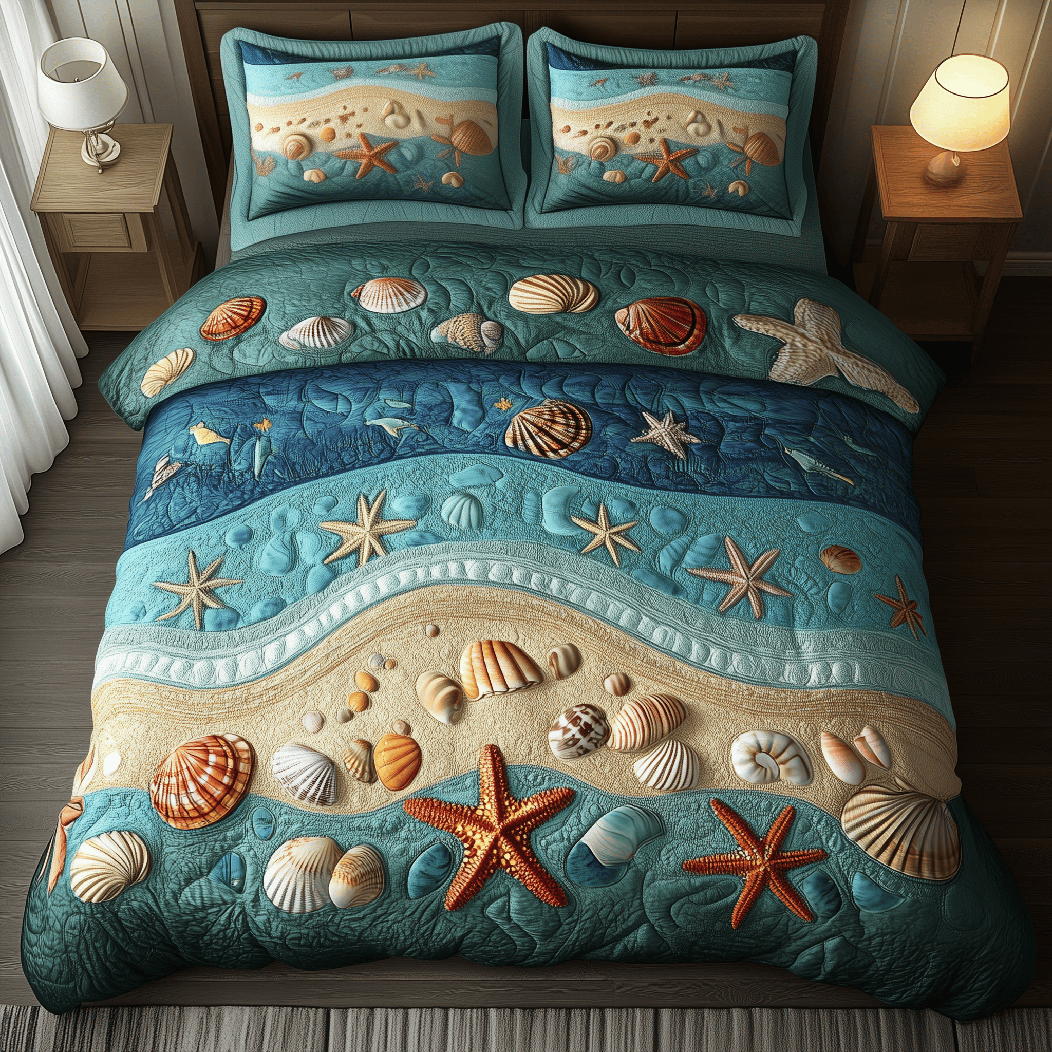 Tropical Seashell Symphony Quilted Bedding Set Christmas Gift Ideas 2025