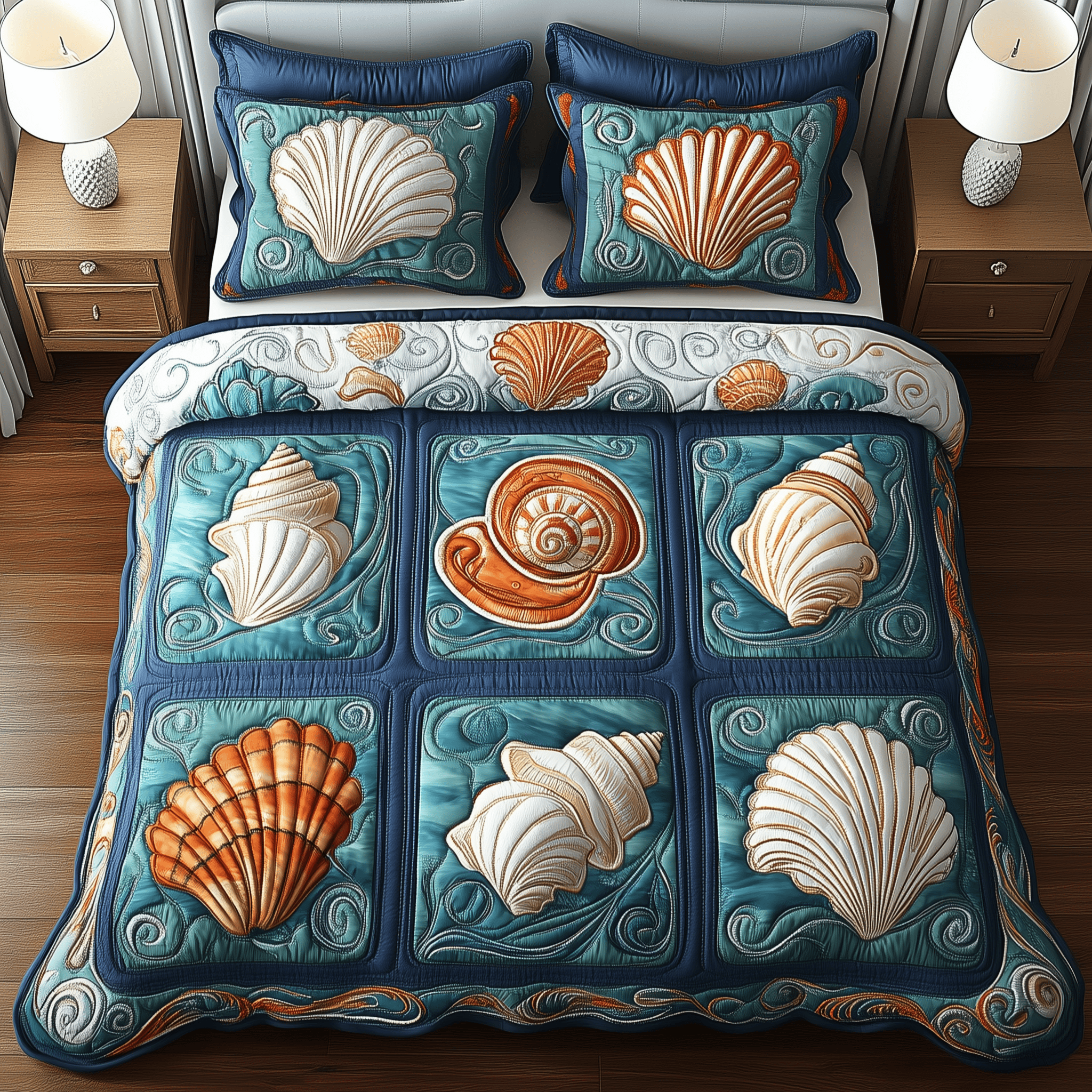 Tropical Seashell Symphony Quilted Bedding Set Unique Christmas Gifts