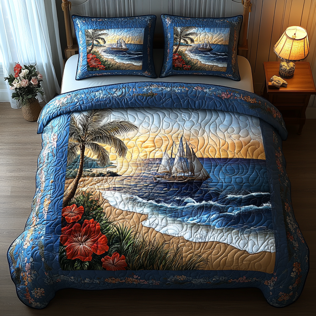 Tropical Serenity Quilted Bedding Set Comfortable Microfiber Bedding Set for Everyday Use