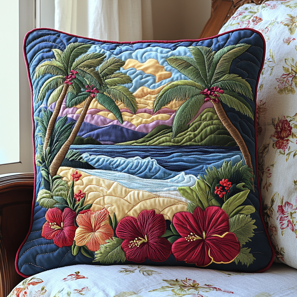 Tropical Serenity Quilted Pillow Case Nice Pillow Covers Unique Gifts For Beach Lovers