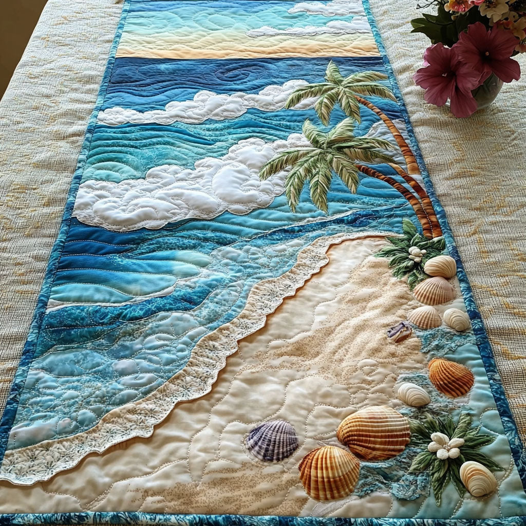 Tropical Shoreline Quilted Table Runner Dinner Table Decor Ideas Gifts For An Ocean Lover