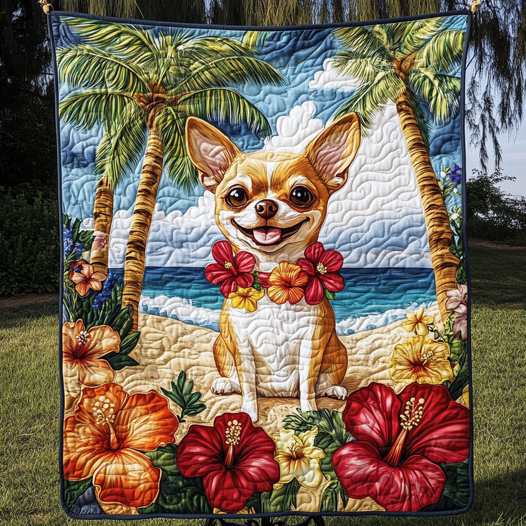Tropical Spirit Quilted Blanket Xmas Holiday Chihuahua Gifts Dog Lovers