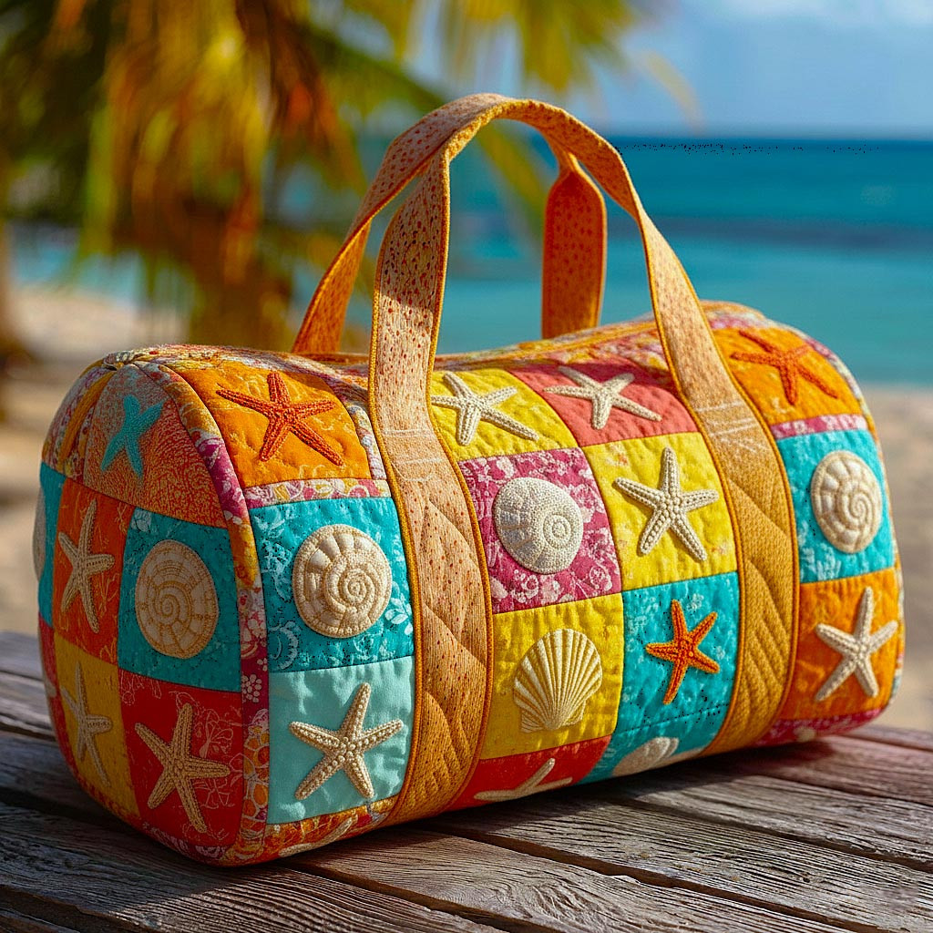 Tropical Starfish Seashell Quilted Duffle Bag Colorful Beach Tote Bag Best Summer Gift