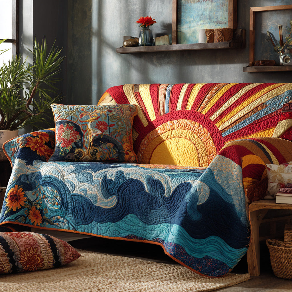 Tropical Sunburst Quilted Sofa Cover Sofa Seat Covers Best Family Gifts