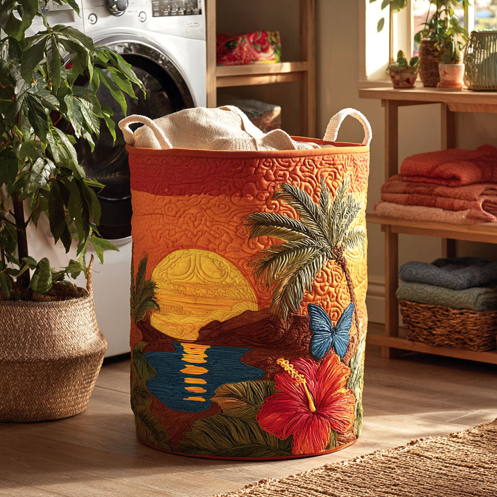 Tropical Sunset Quilted Laundry Basket Beautiful Quilted Laundry Organizer Gift for Couples