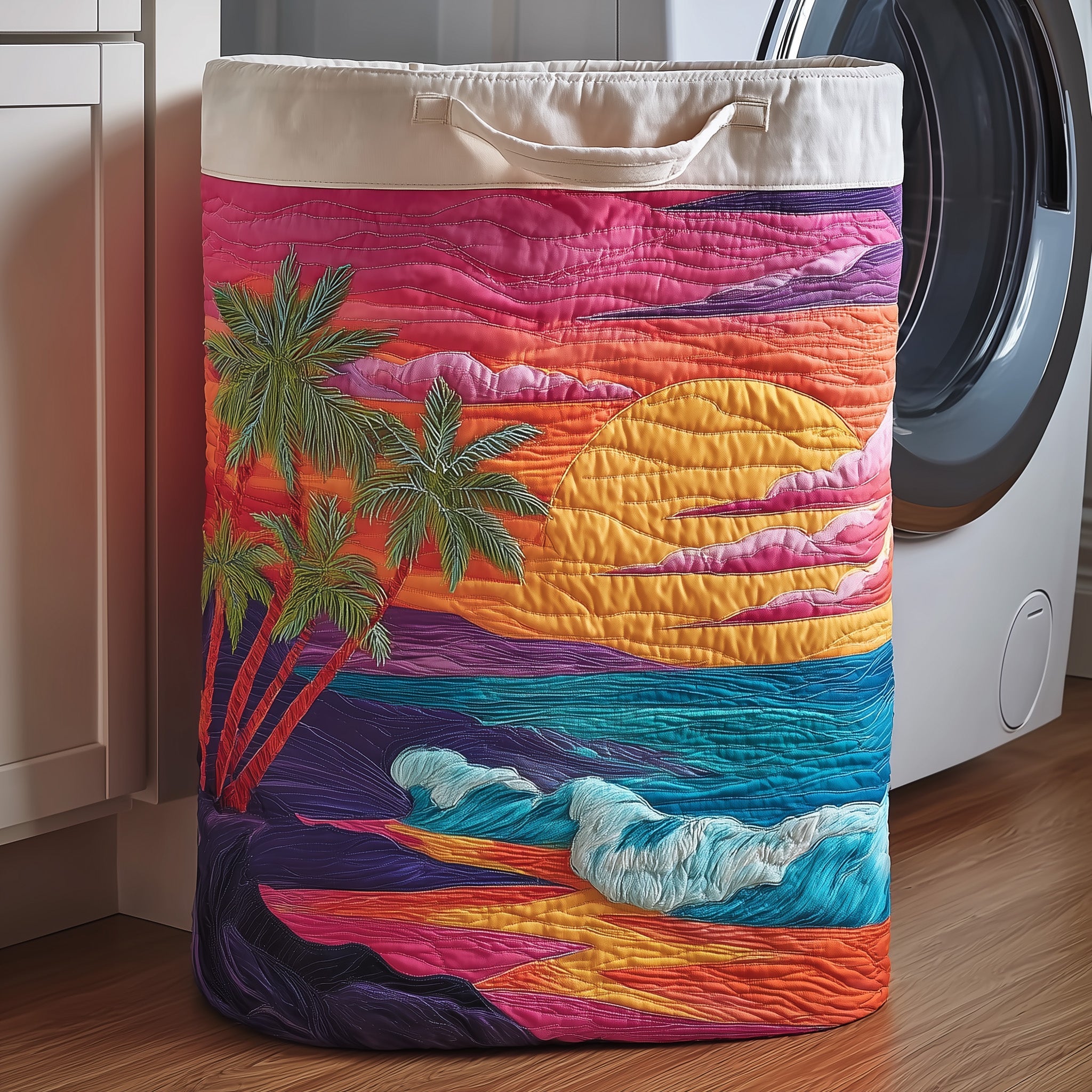 Tropical Sunset Quilted Laundry Basket Lovely Gifts For Nature Lovers