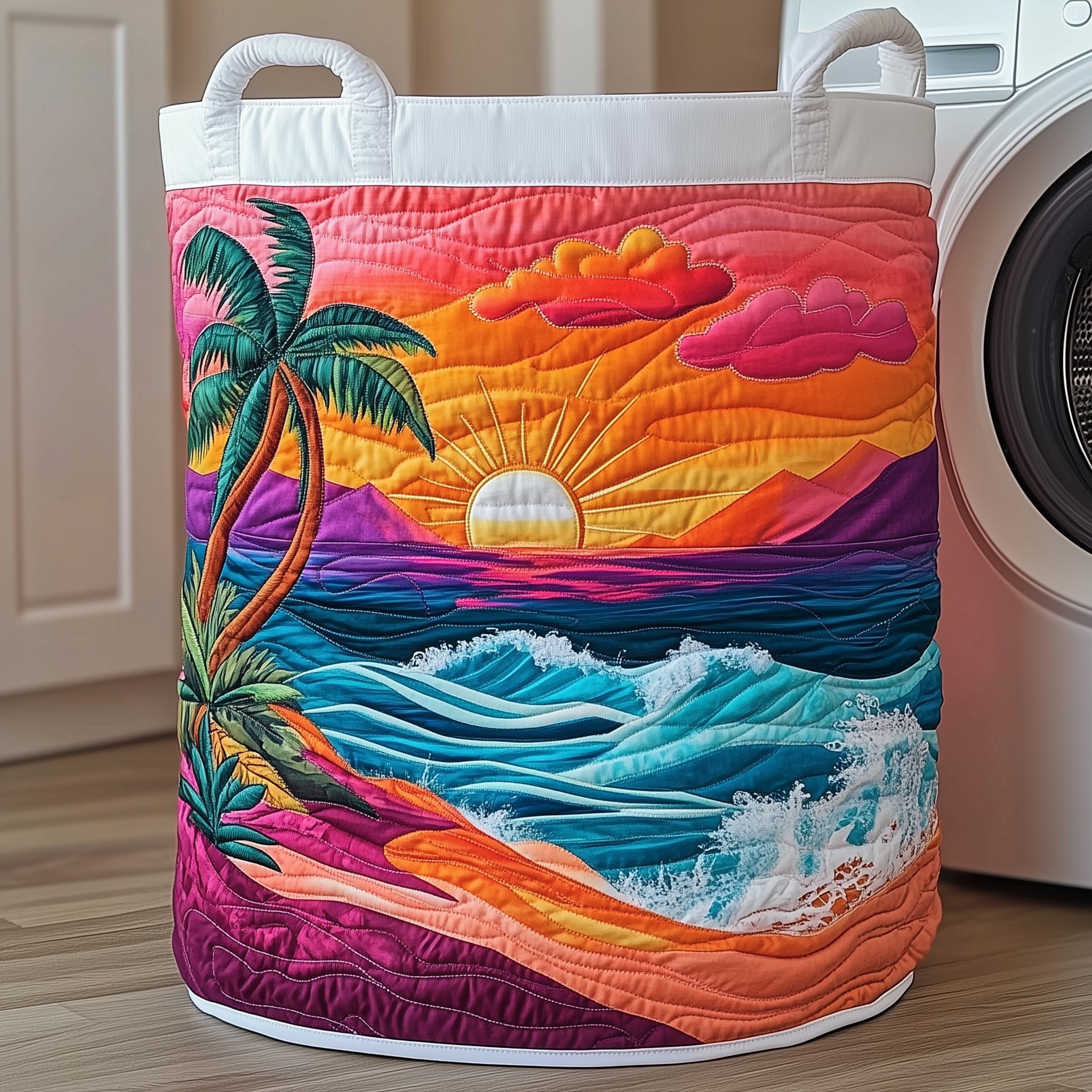 Tropical Sunset Quilted Laundry Basket Lovely Present For Nature Lovers