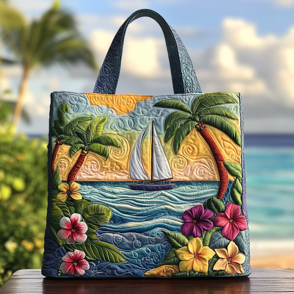 Tropical Sunset Quilted Tote Bag Presents For Sea Lovers