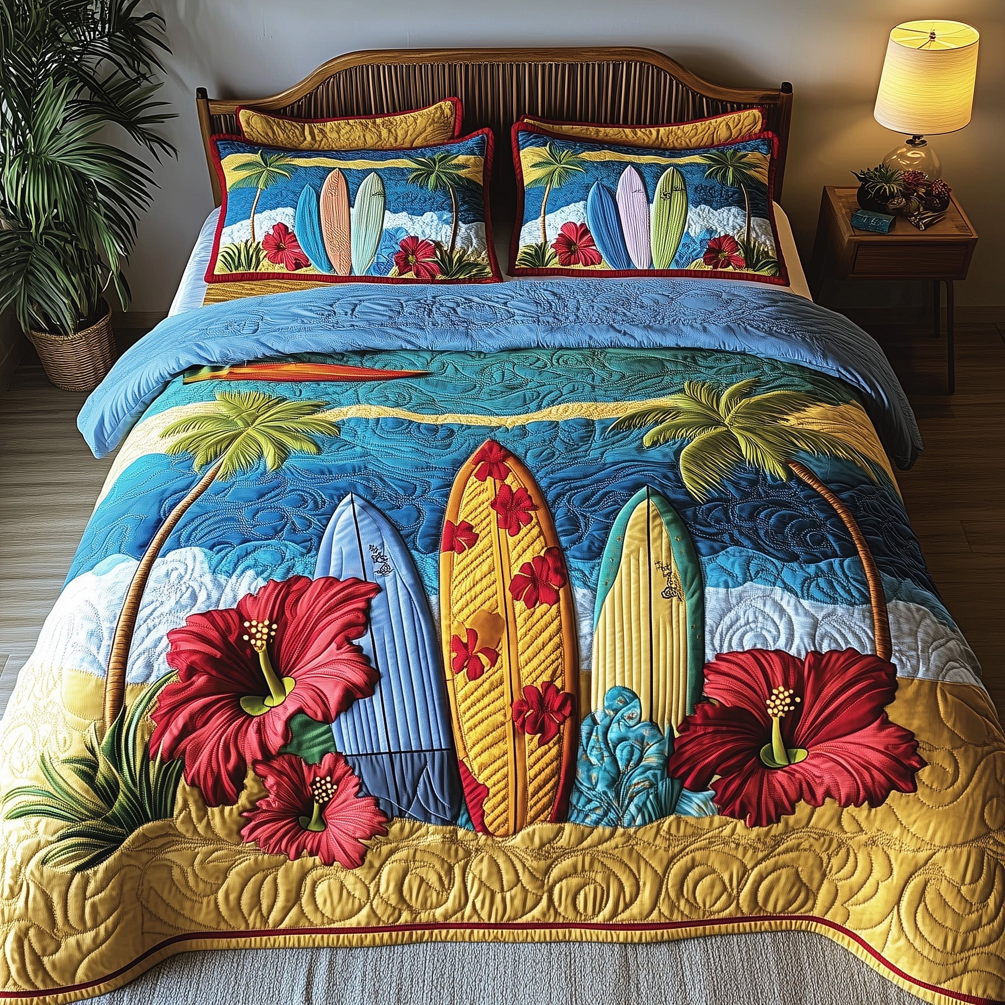 Tropical Surf Dreams Quilted Bedding Set Duvet Cover Bed Sheet Christmas Presents For Surfers