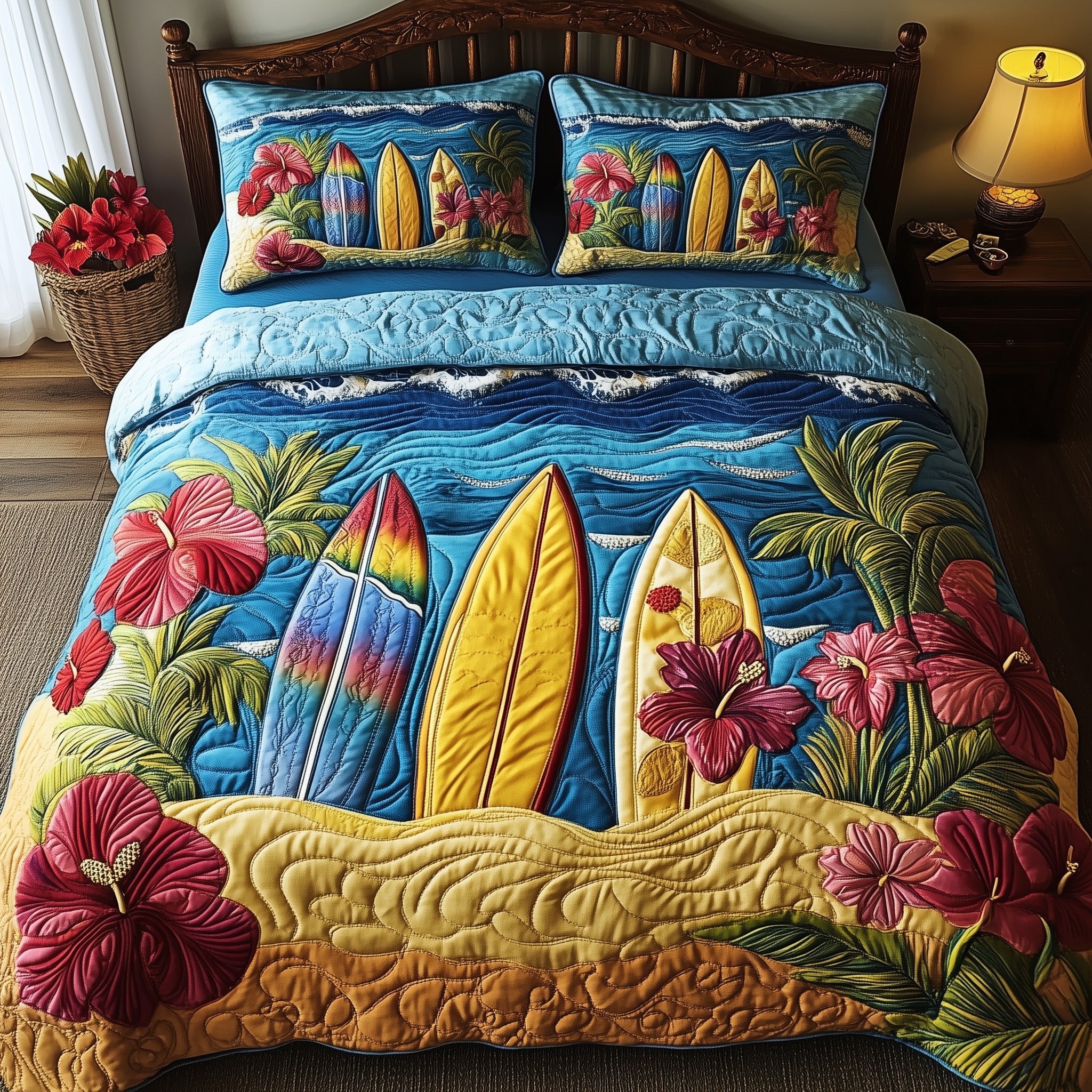 Tropical Surf Dreams Quilted Bedding Set Duvet Cover Bed Sheet Gifts For People Who Surf