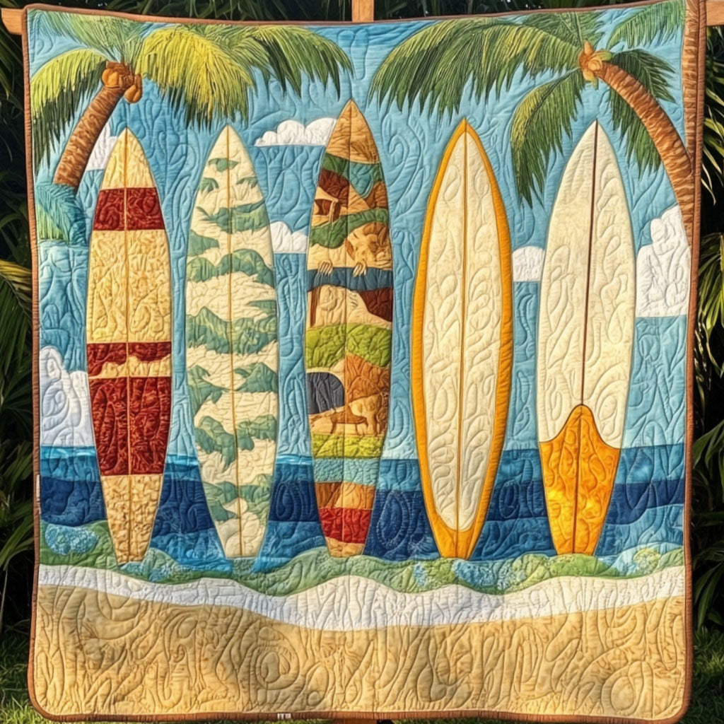 Tropical Surf Vibes Quilted Blanket Sofa Couch Throw Blanket Cool Gifts For Surfers