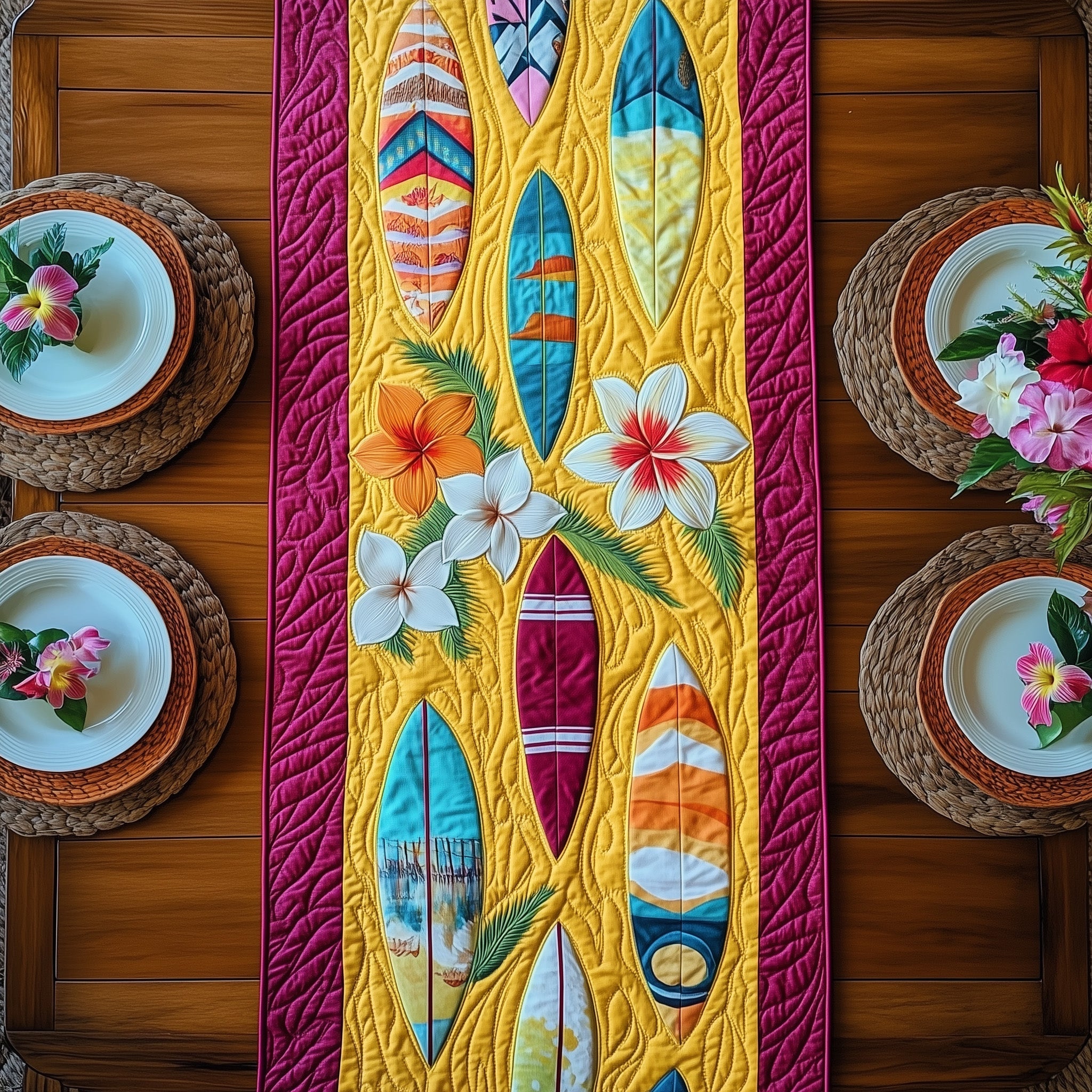 Tropical Surfboard Quilted Table Runner Elegant Christmas Table Runner