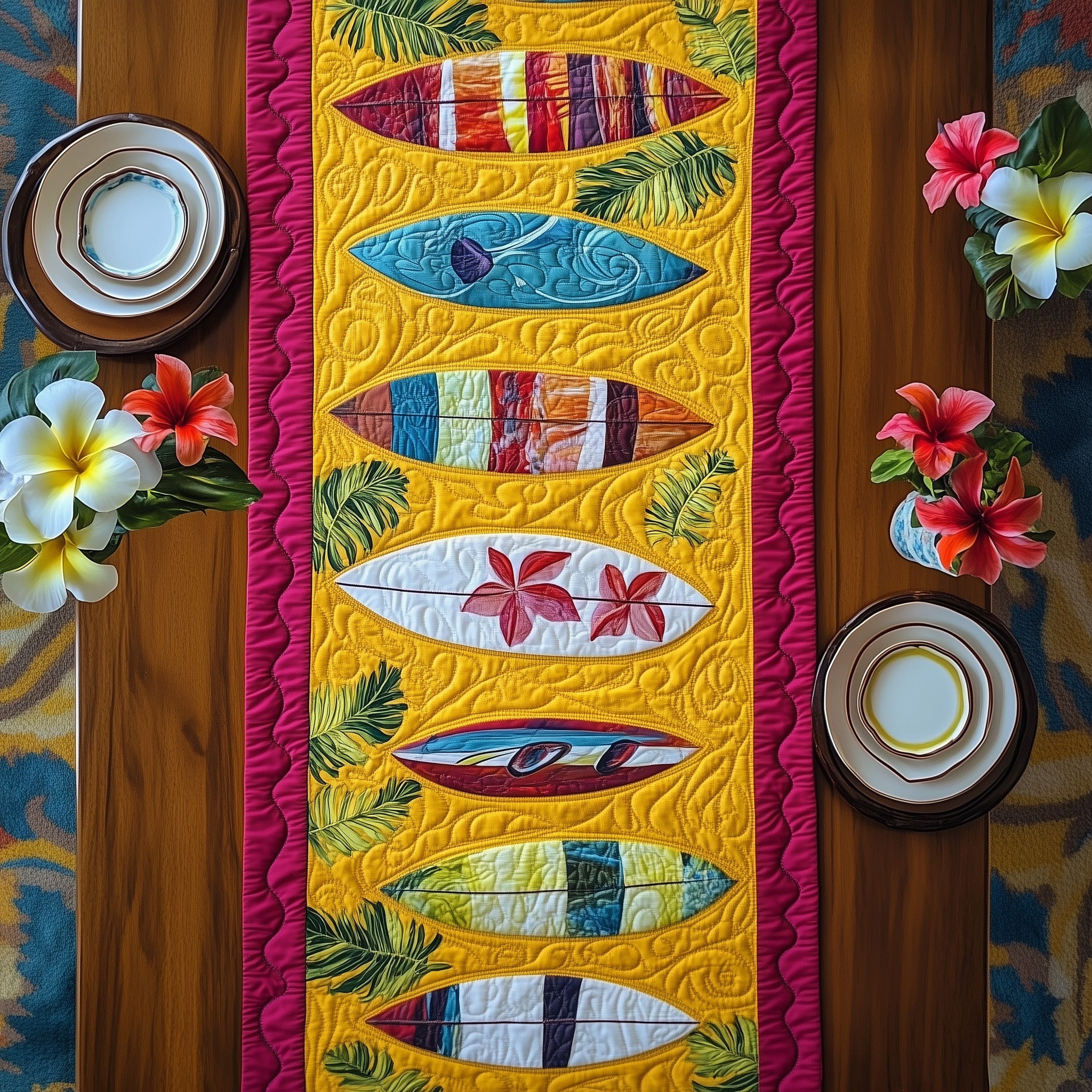 Tropical Surfboard Quilted Table Runner Seasonal Table Runner for Holidays