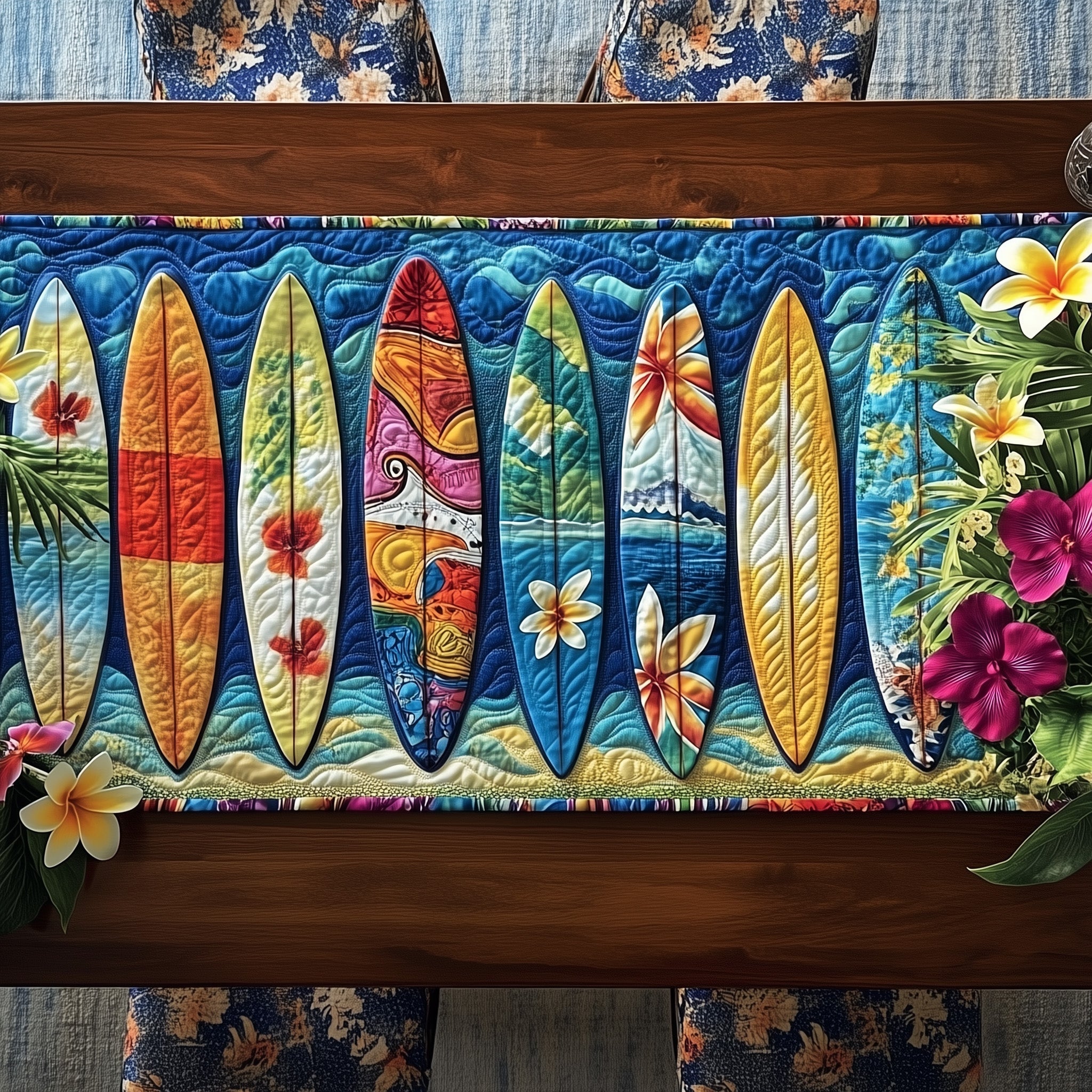 Tropical Surfboard Quilted Table Runner Special Occasion Table Runner Gift
