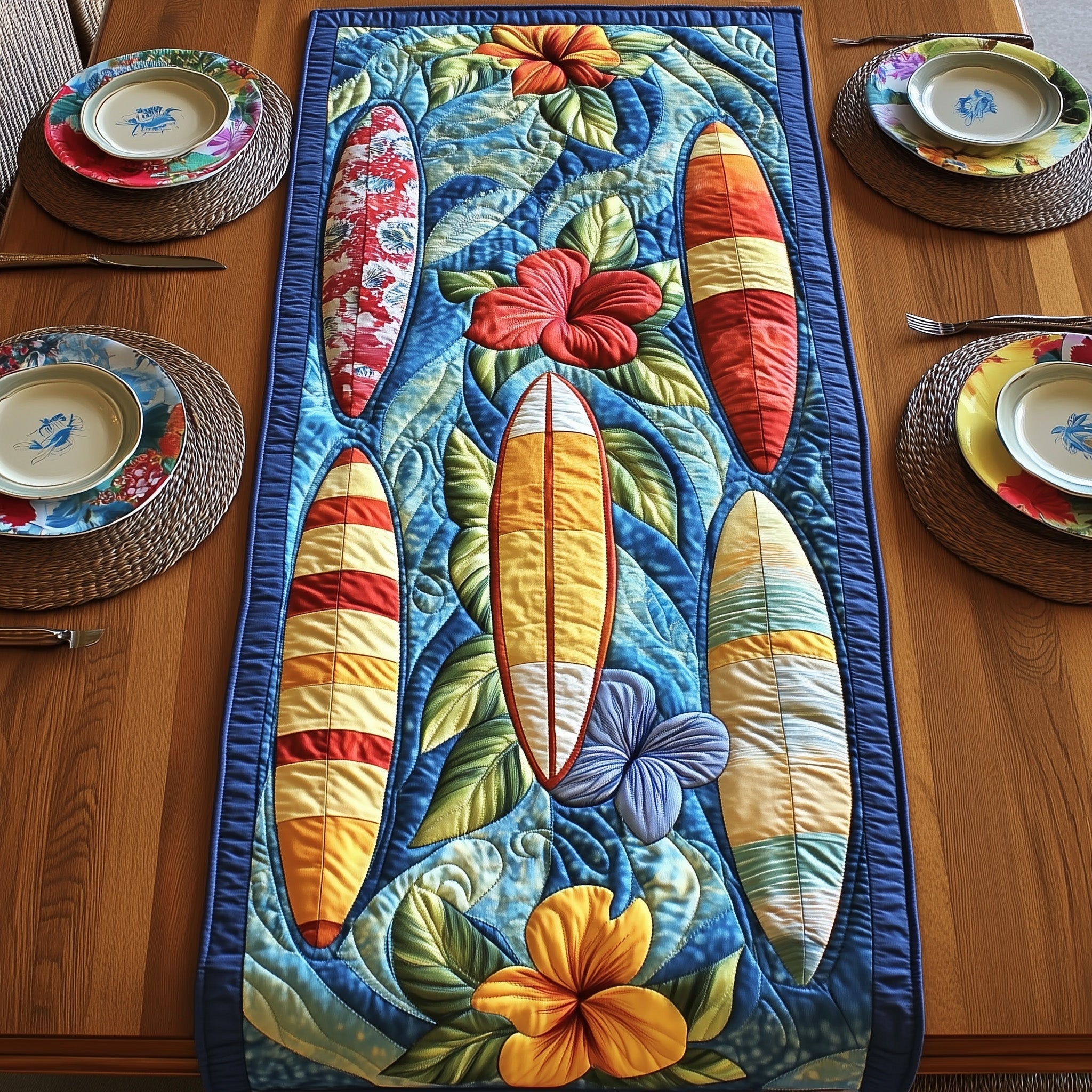 Tropical Surfboard Quilted Table Runner Table Runner Gift for Holiday Season
