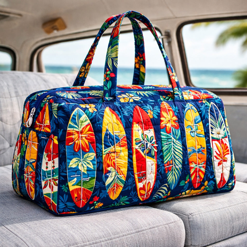 Tropical Surfboards Parade Quilted Duffle Bag Hawaiian Floral Travel Bag Best Gift For Surfer Girls