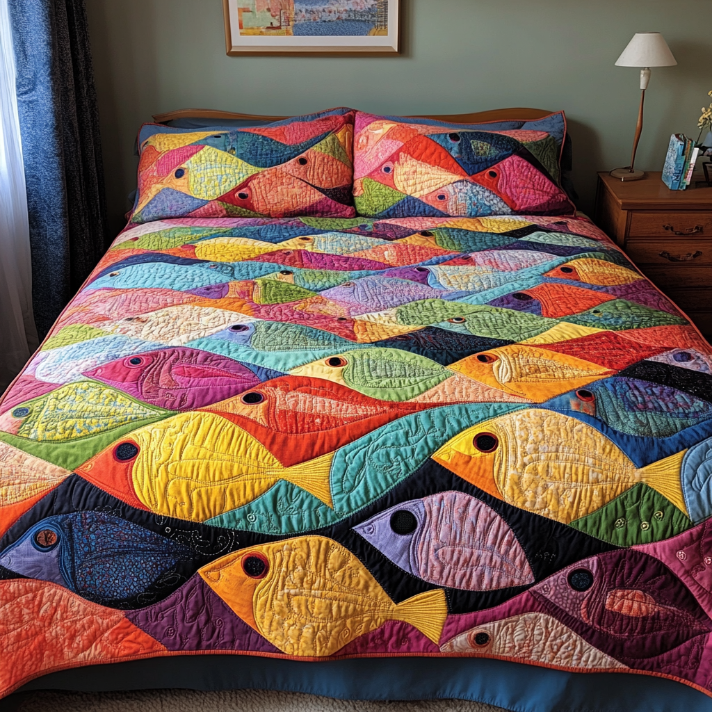 Tropical Swim Quilted Bedding Set Bedroom Decorations Birthday Presents For Fishing Lovers