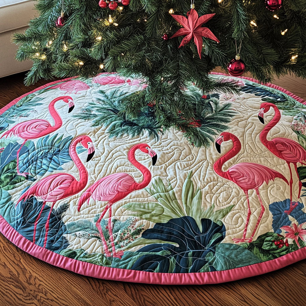 Tropical Symphony Quilted Christmas Tree Skirt Holiday Tree Base Decoration