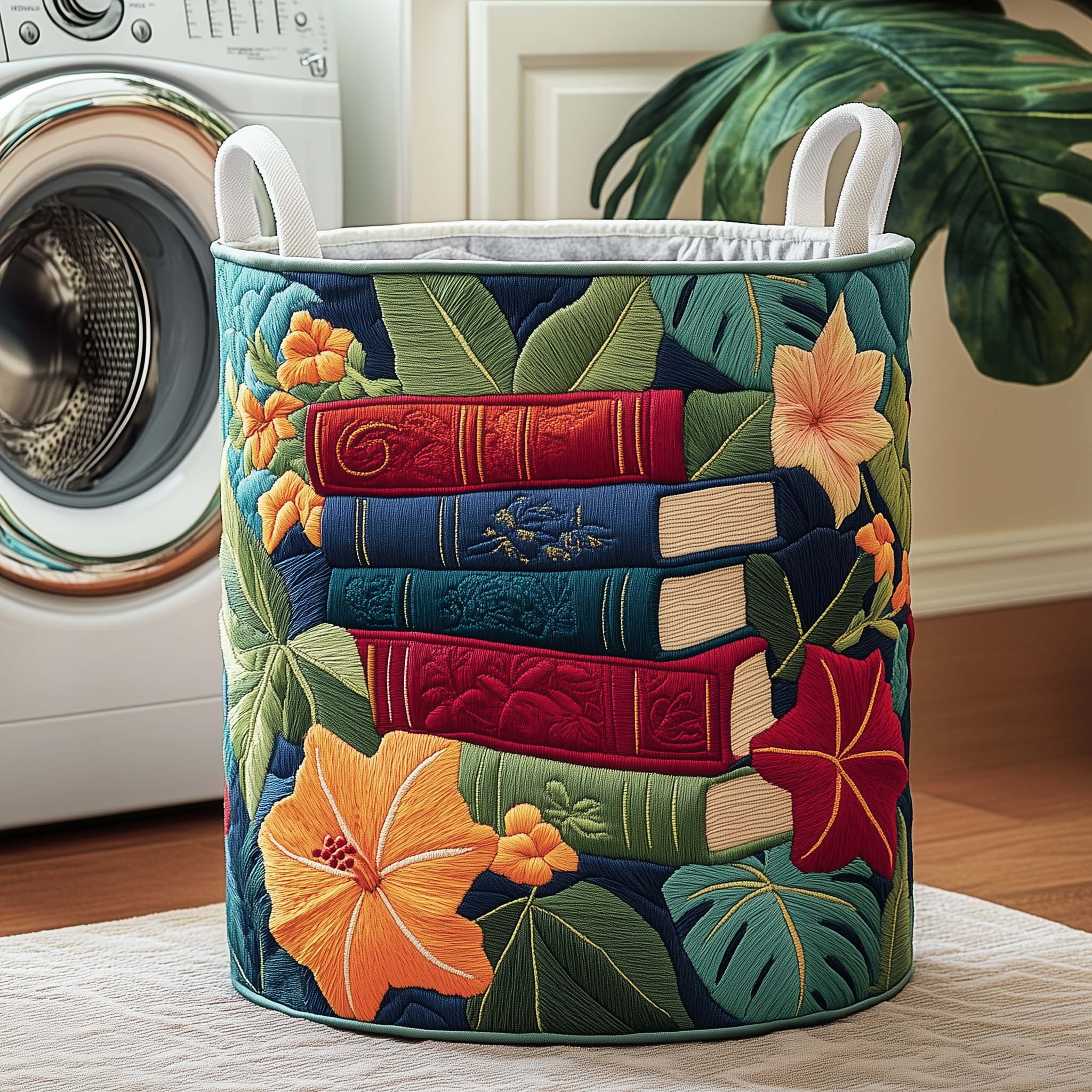 Tropical Tales Quilted Laundry Basket Housewarming Home Decor Gifts For Avid Readers