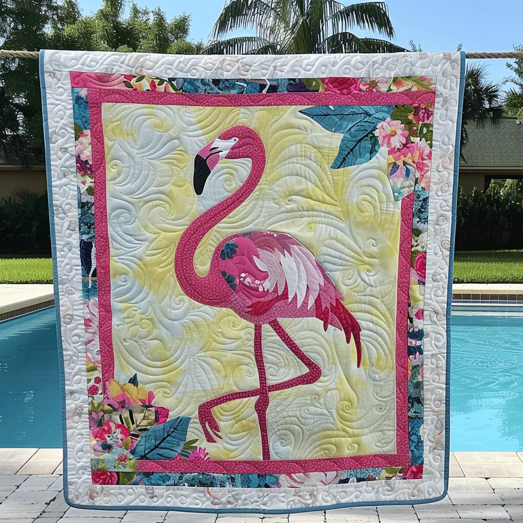 Tropical Tango Quilted Blanket Gifts For Flamingo Lovers