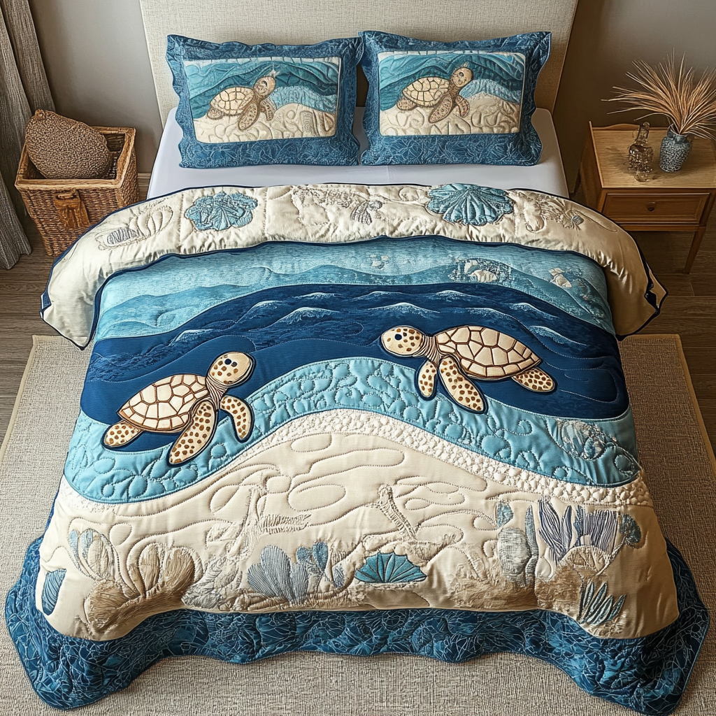 Tropical Tide Quilted Bedding Set Bed Room Decoration Christmas Presents For Sea Turtle Lovers