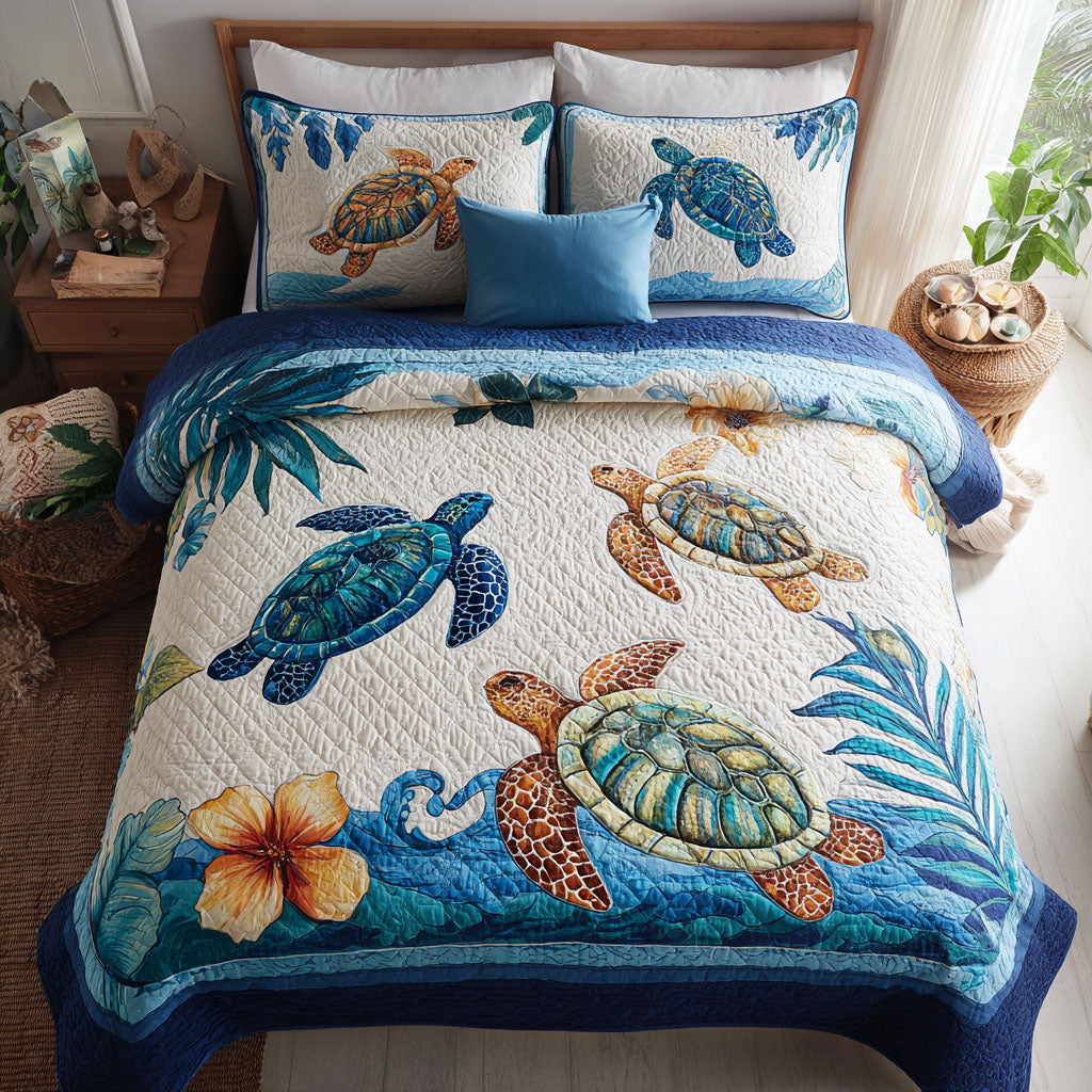 Tropical Tide Quilted Bedding Set Christmas Duvet Cover Sea Turtle Gifts For Her