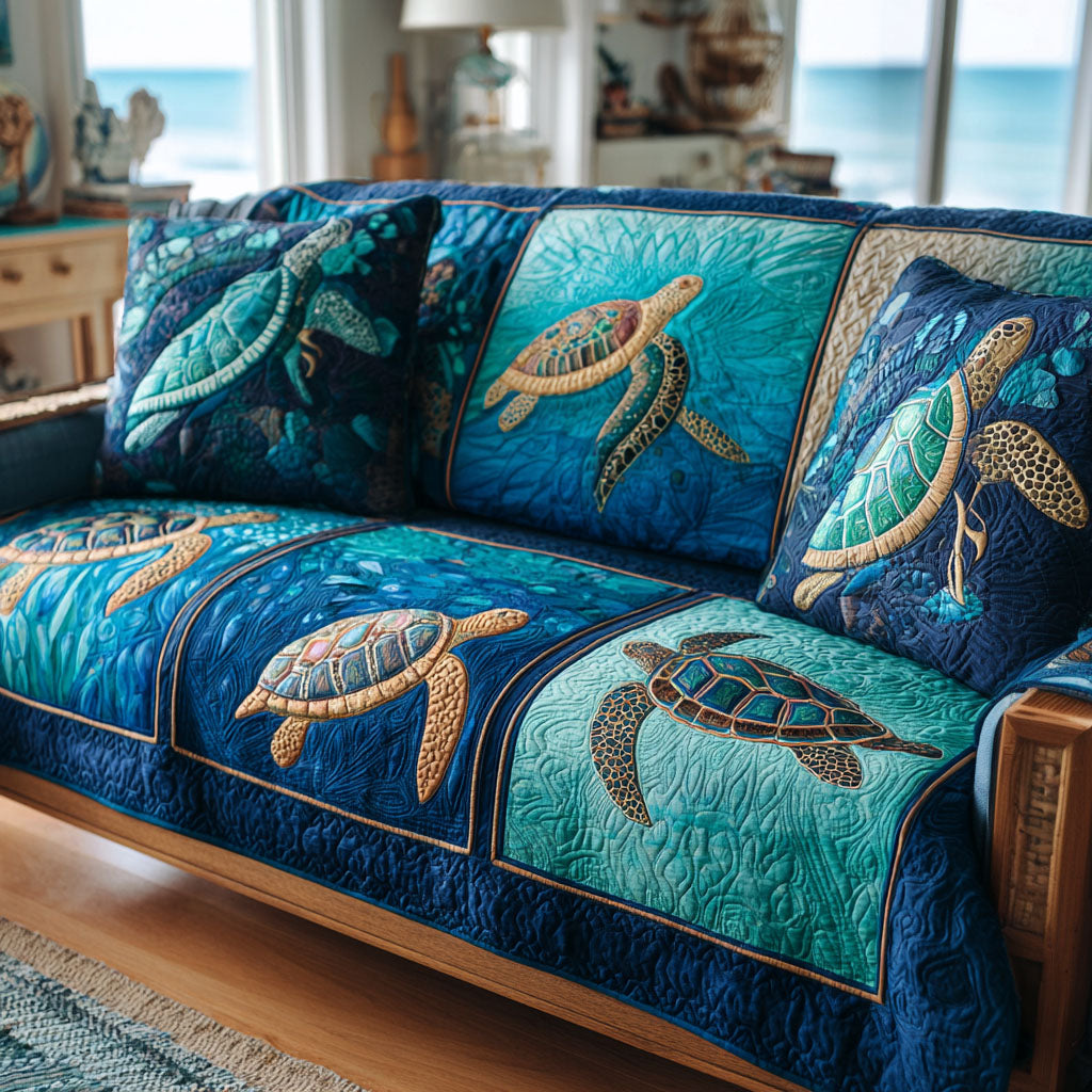 Tropical Tide Quilted Sofa Cover Seat Covers For Couches Gifts For People Who Loves Sea Turtle