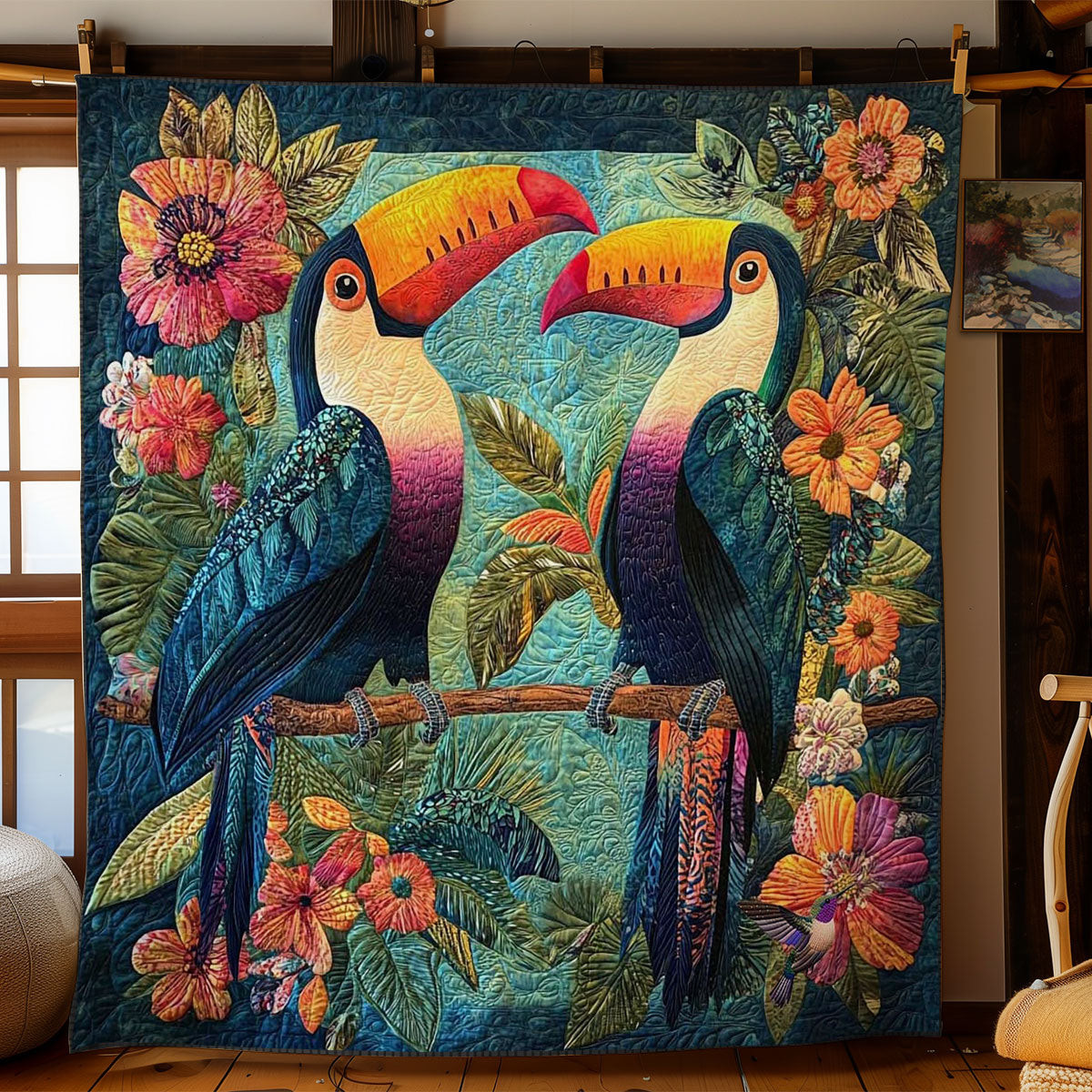 Tropical Toucans Delight Xmas Quilted Blanket Blanket Coolf Gifts For Married Couples