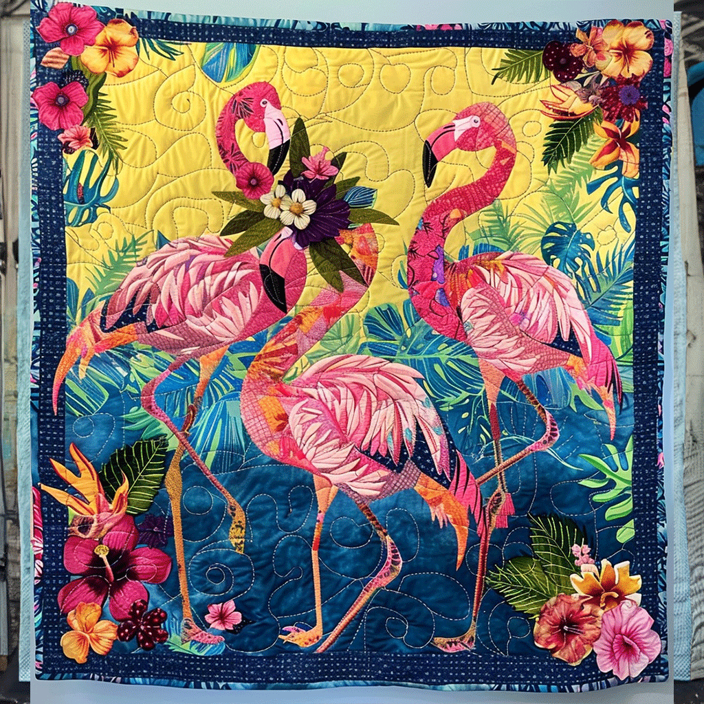 Tropical Tranquility Quilted Blanket Flamingo Gifts For Her