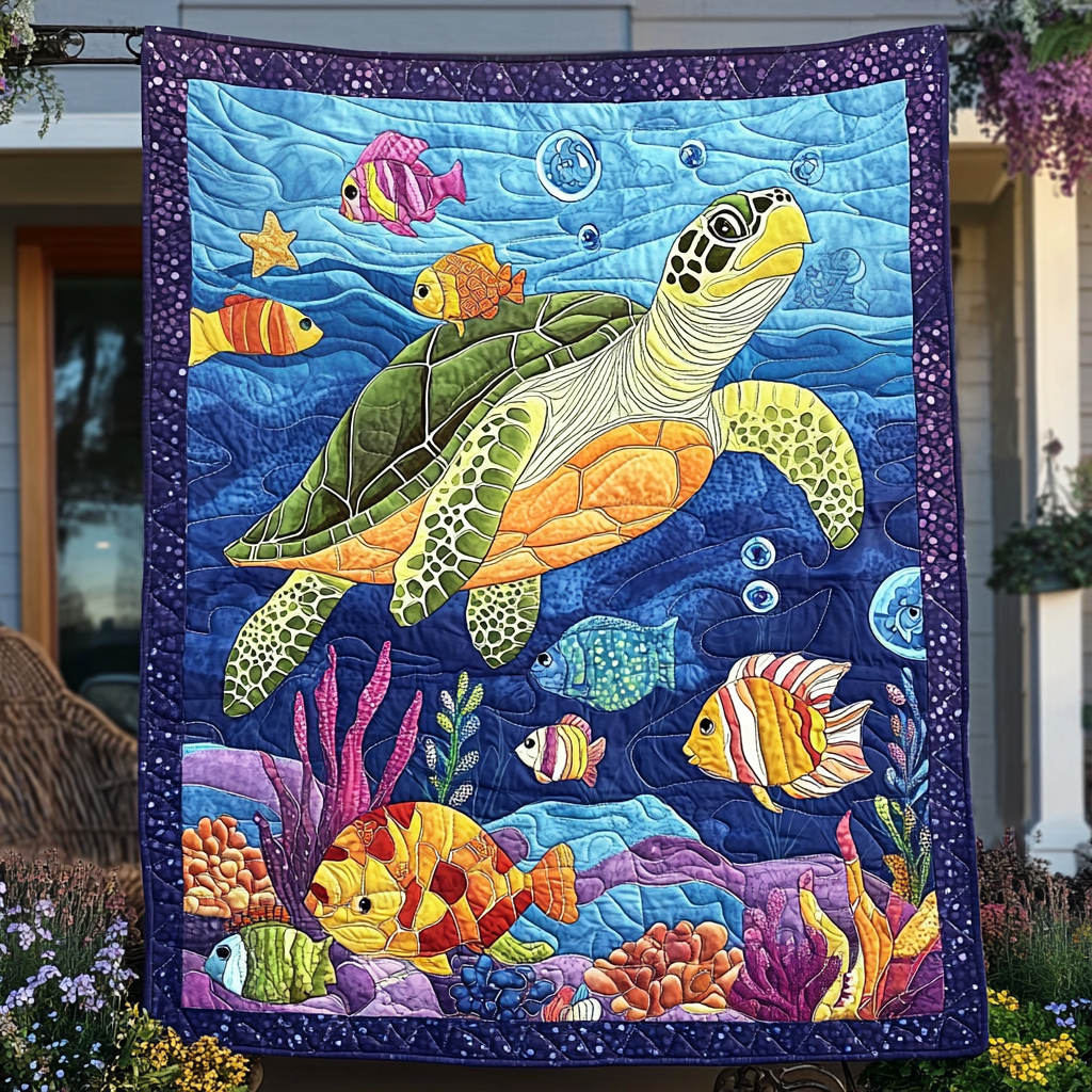 Tropical Tranquility Quilted Blanket Presents For Turtle Lovers