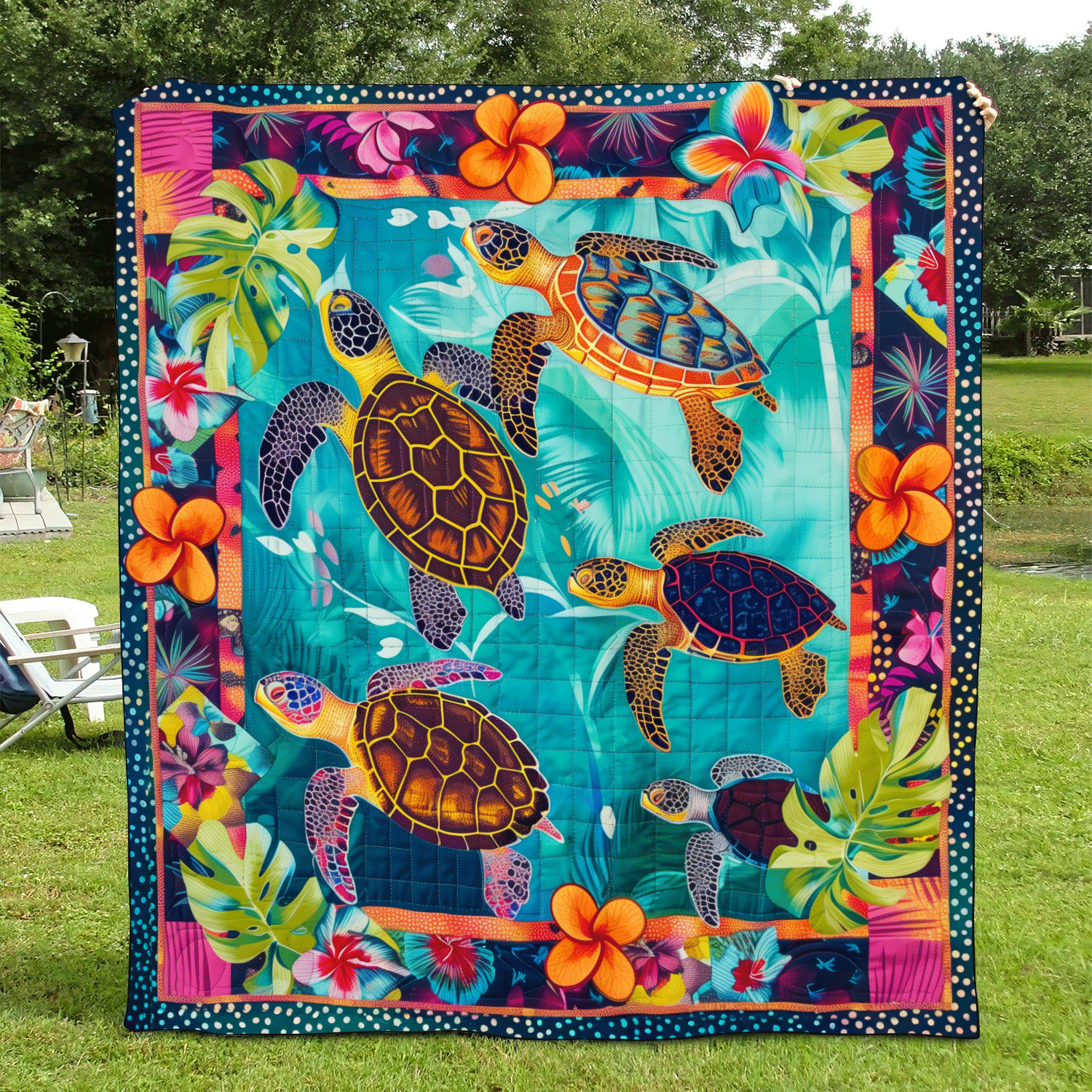 Tropical Treasures Quilted Blanket Turtle Gifts For Adults