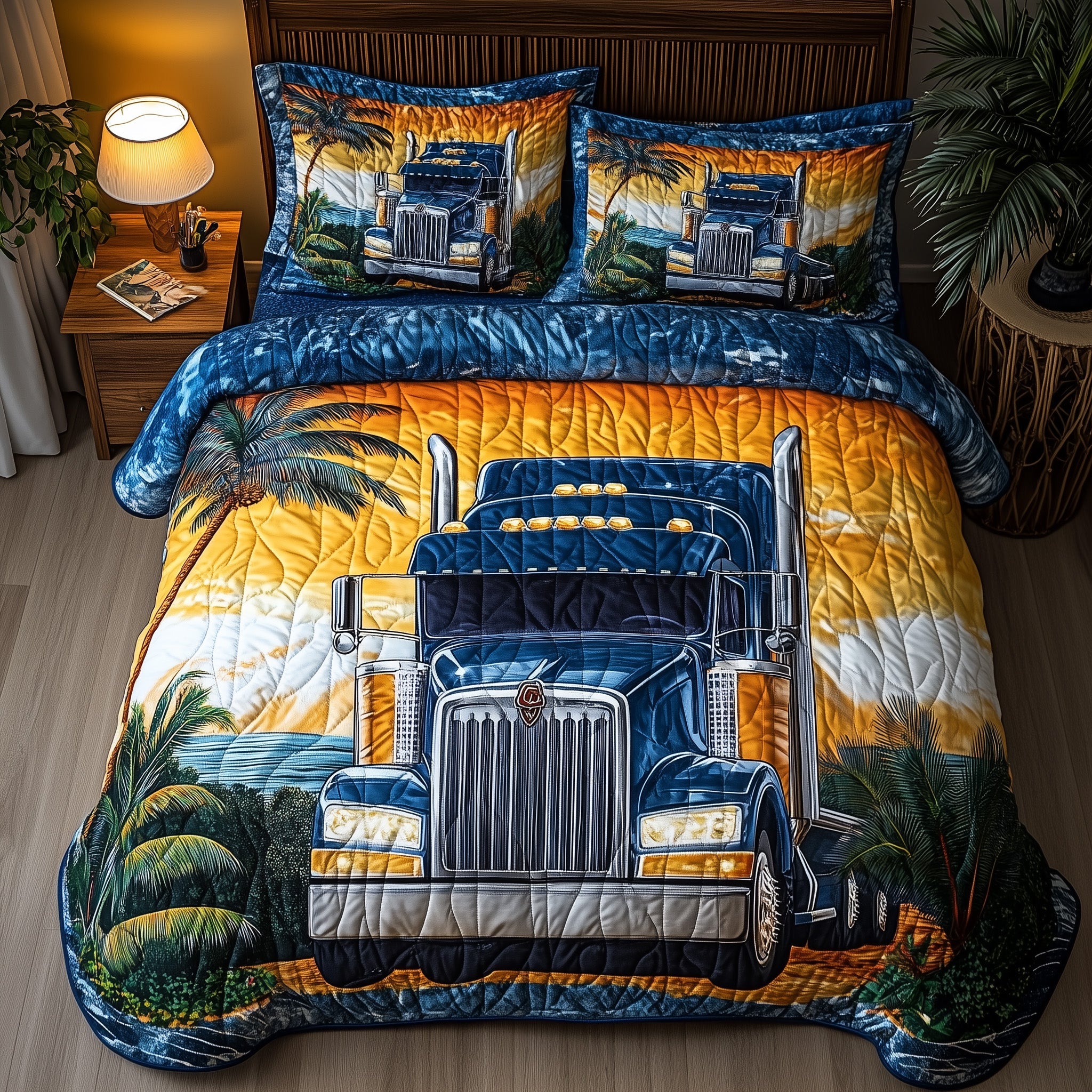 Tropical Truck Power Quilted Bedding Set Duvet Cover Bedspread Gifts For Tractor Lovers